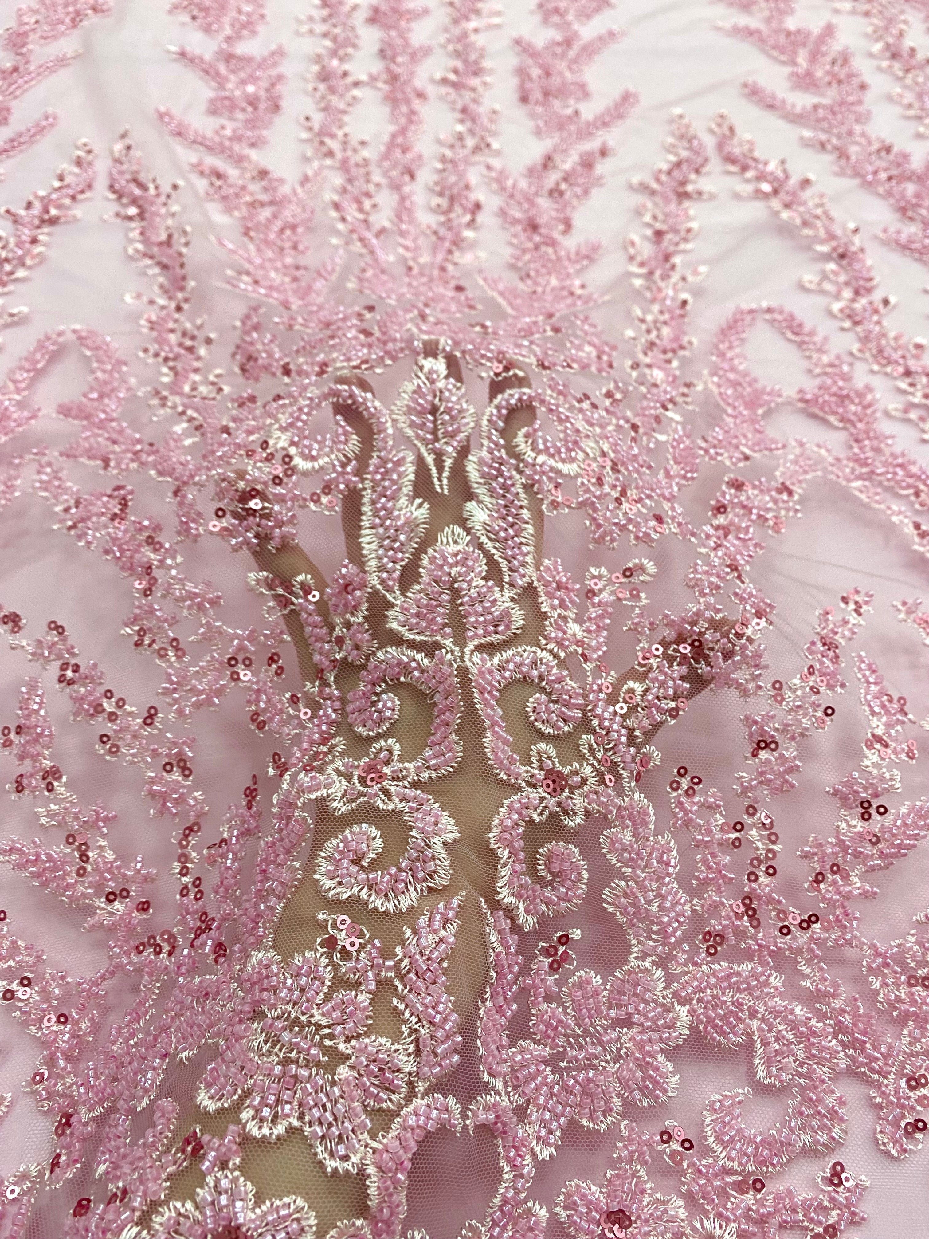 Silver Lace with Linear Pattern, with Pearls and Sequins