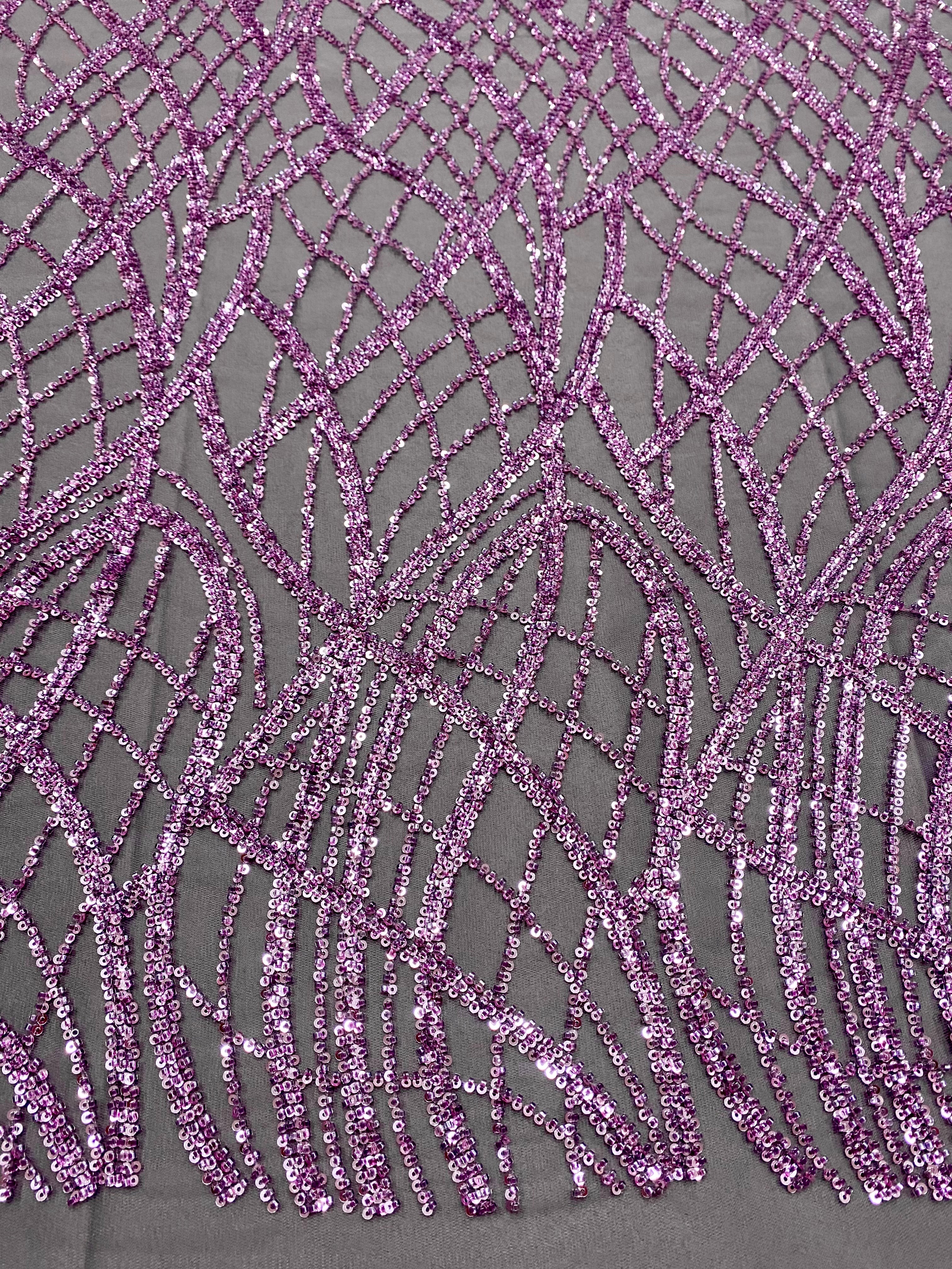 Dantela Couture Lavanda Pudrata cu Model Liniar, cu Margele si Paiete