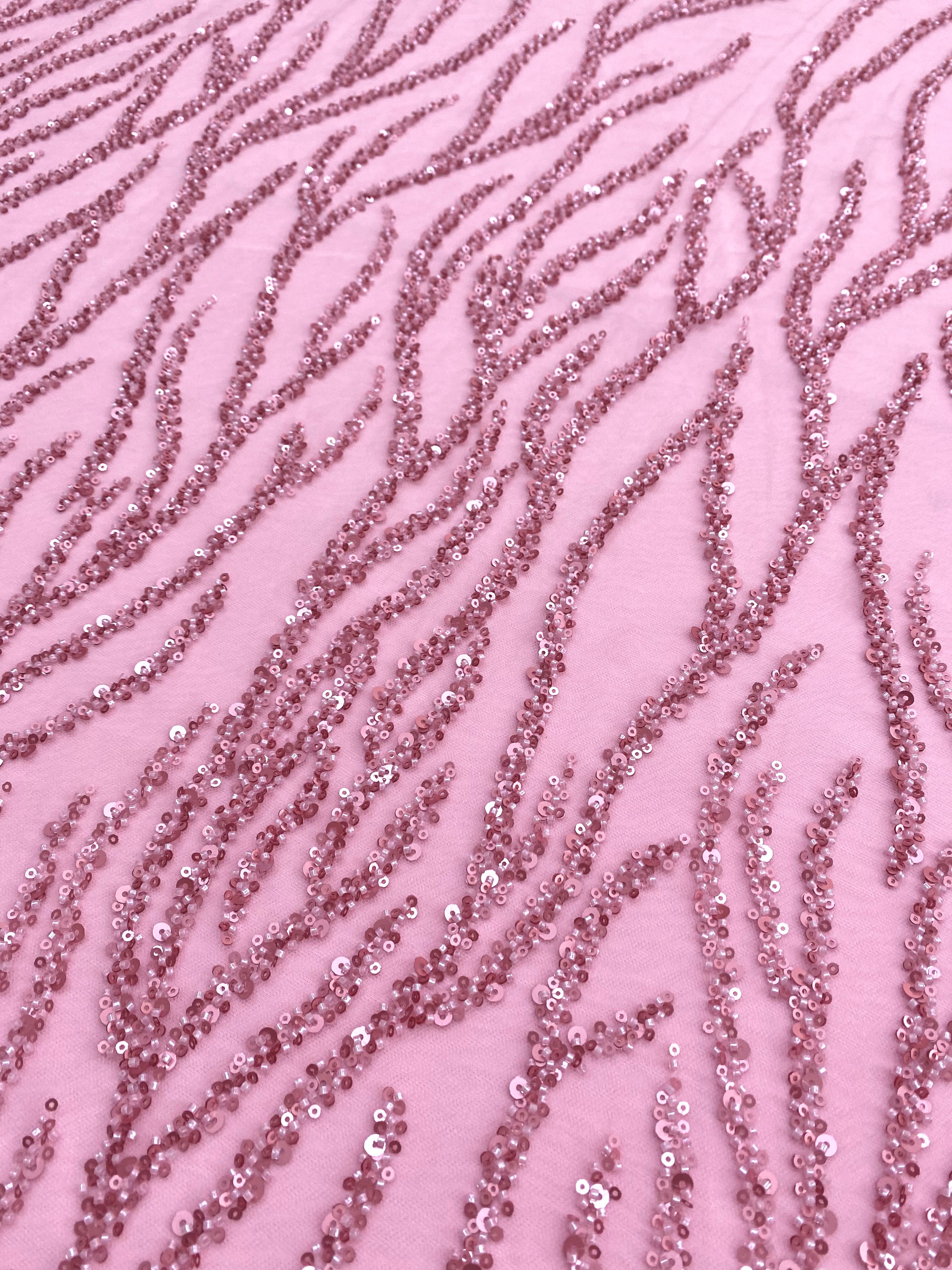 Silver Lace with Linear Pattern, with Pearls and Sequins