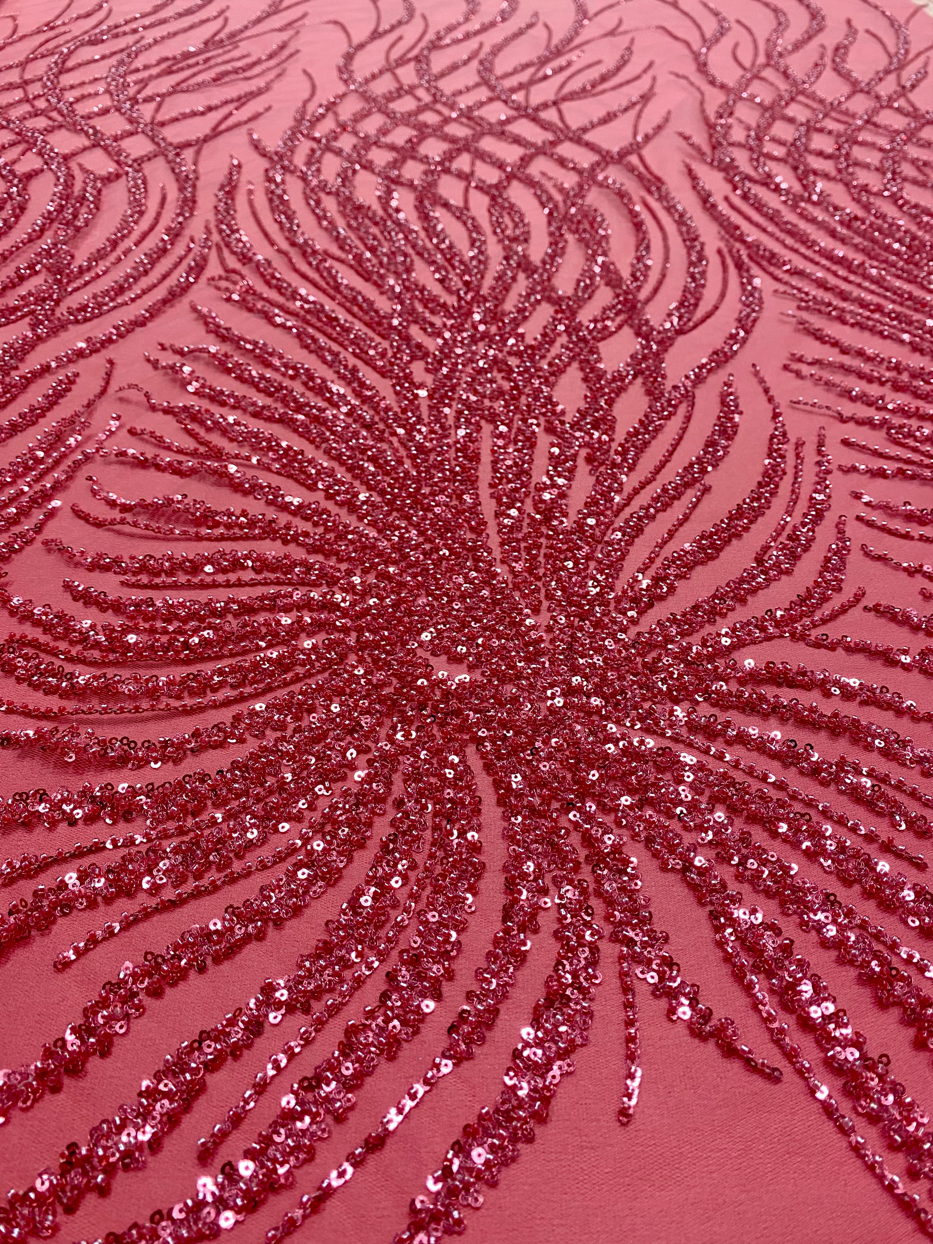 Dantela Couture Roz Coral cu Siraguri, cu Margele si Paiete
