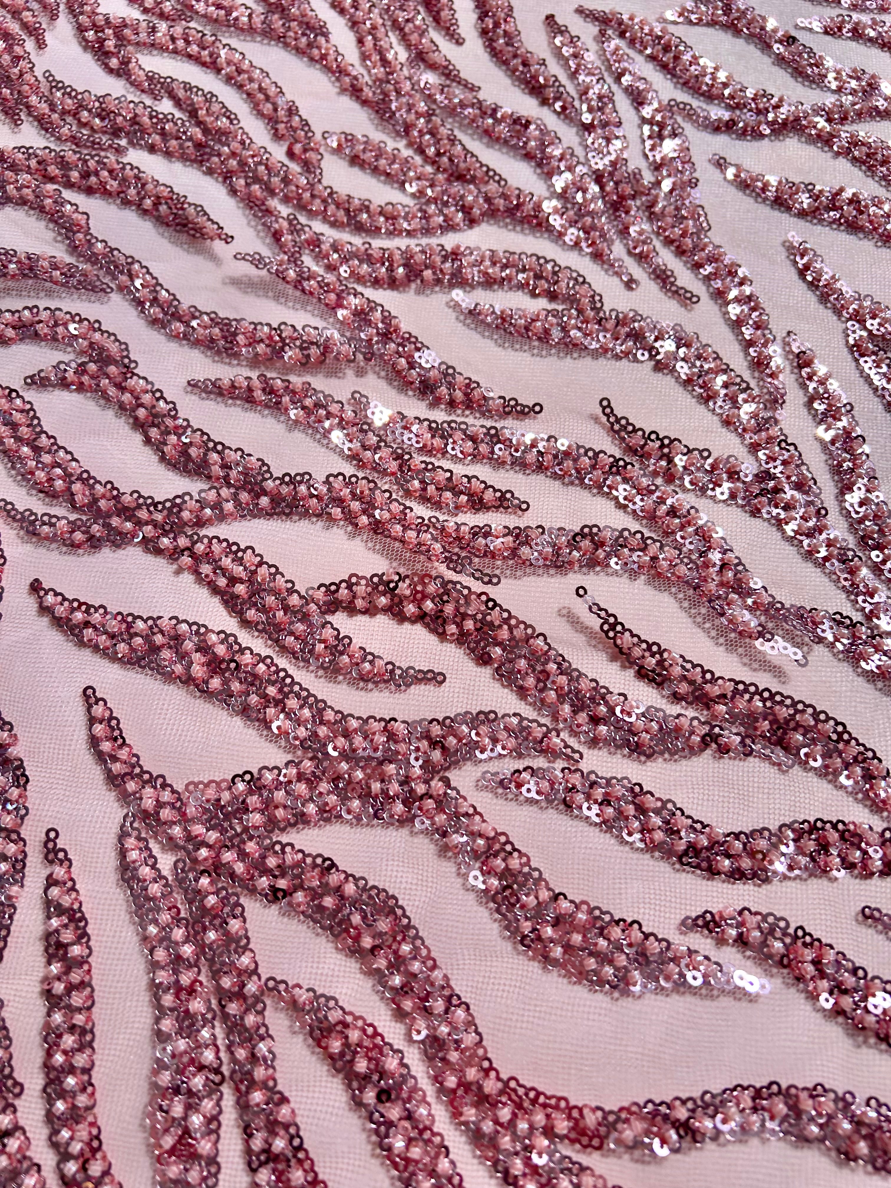 Pink Couture Lace with Strings, Beads and Sequins