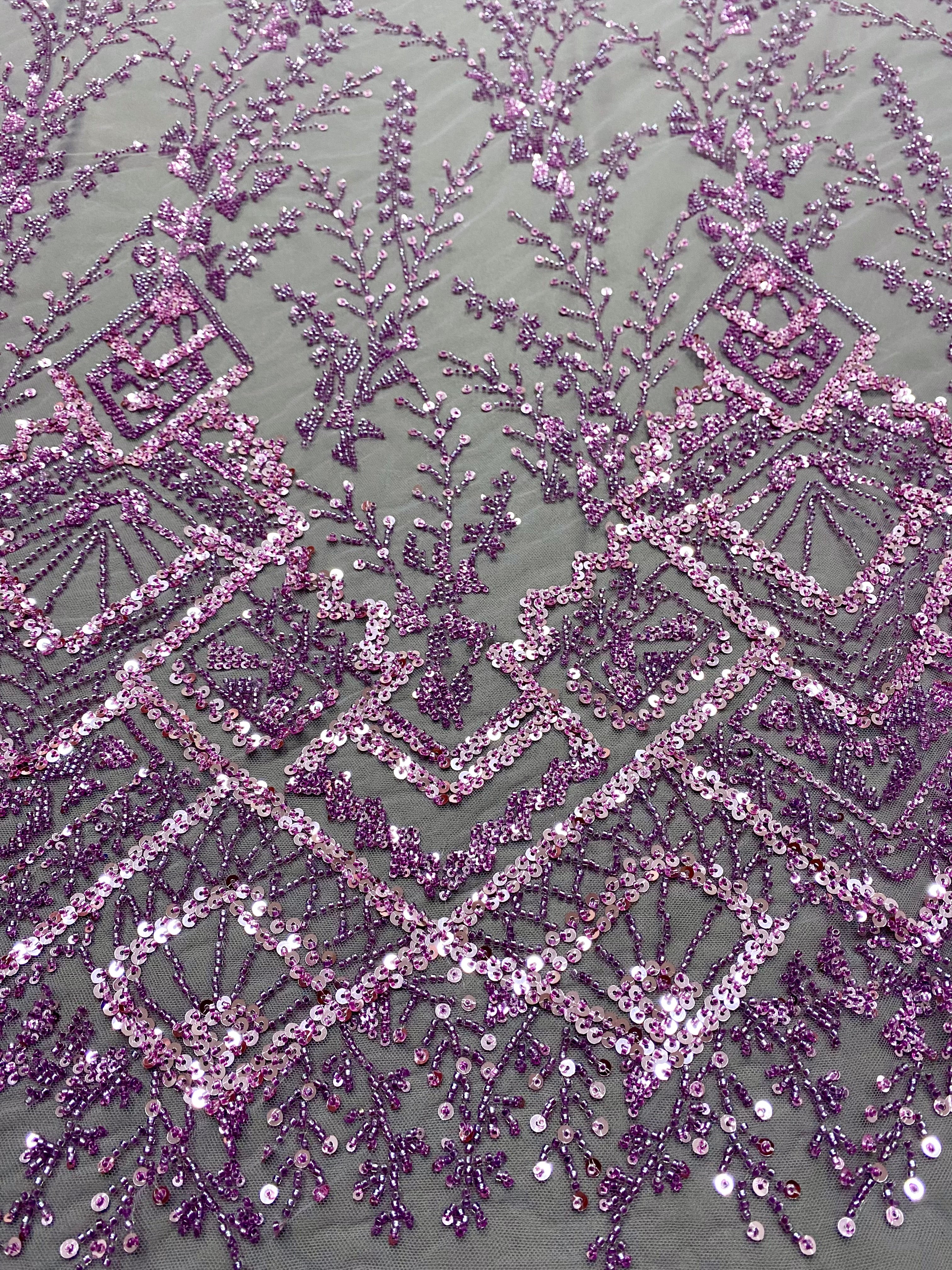 Powder Couture Lace with Geometric Pattern, with Beads and Sequins