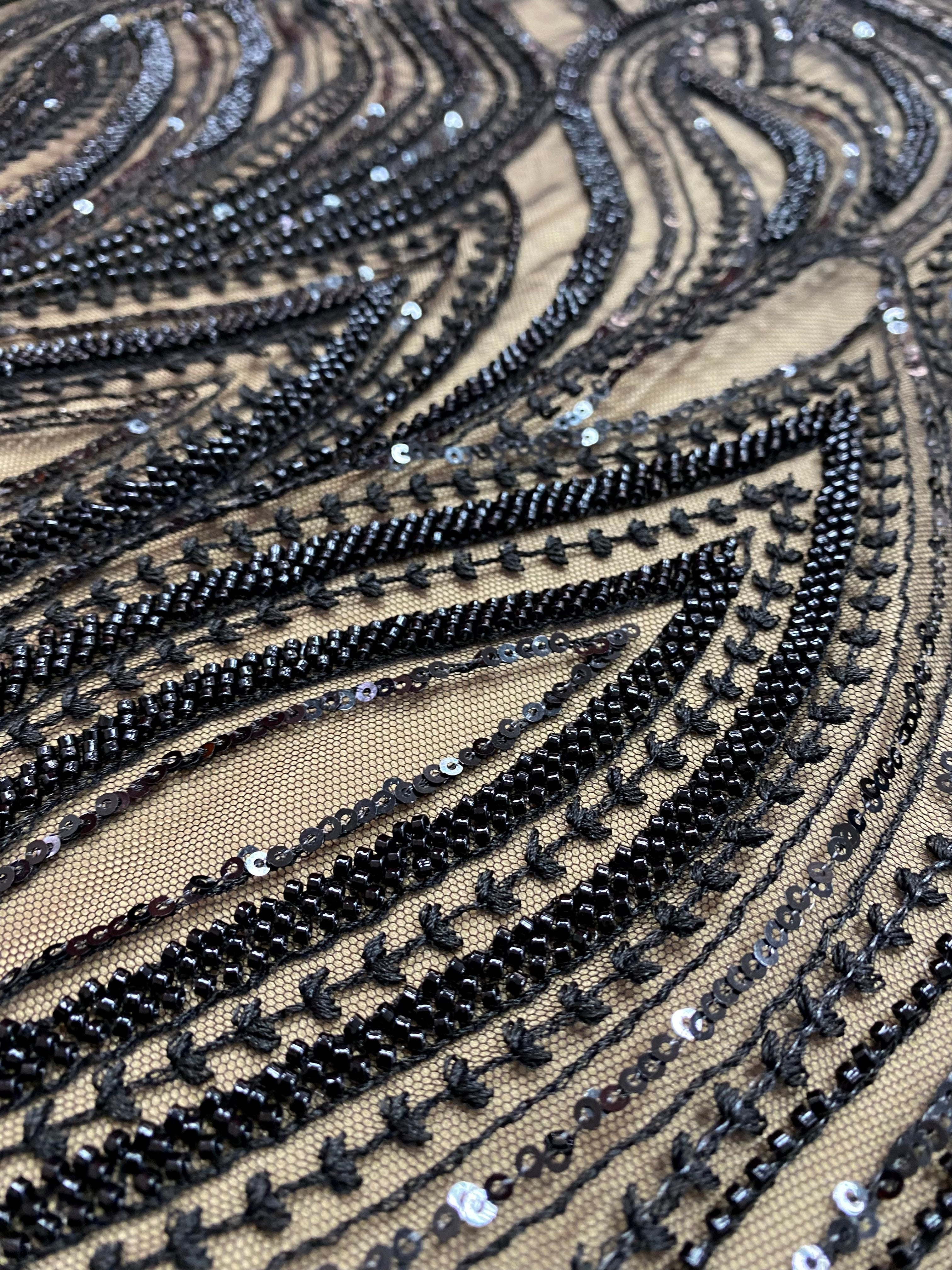 Ivory Lace with Linear Pattern, with Pearls and Sequins