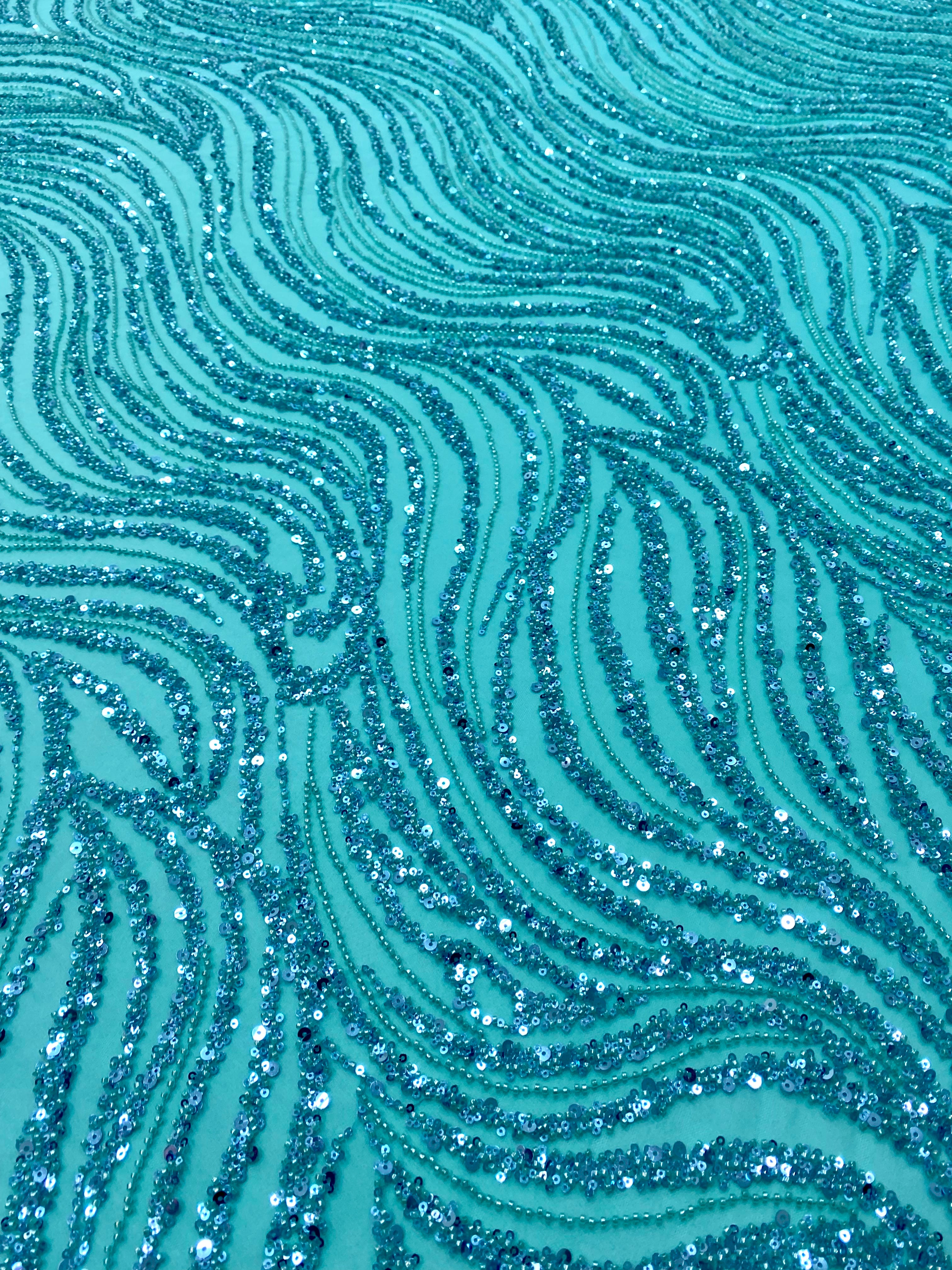 Silver Lace with Linear Pattern, with Pearls and Sequins