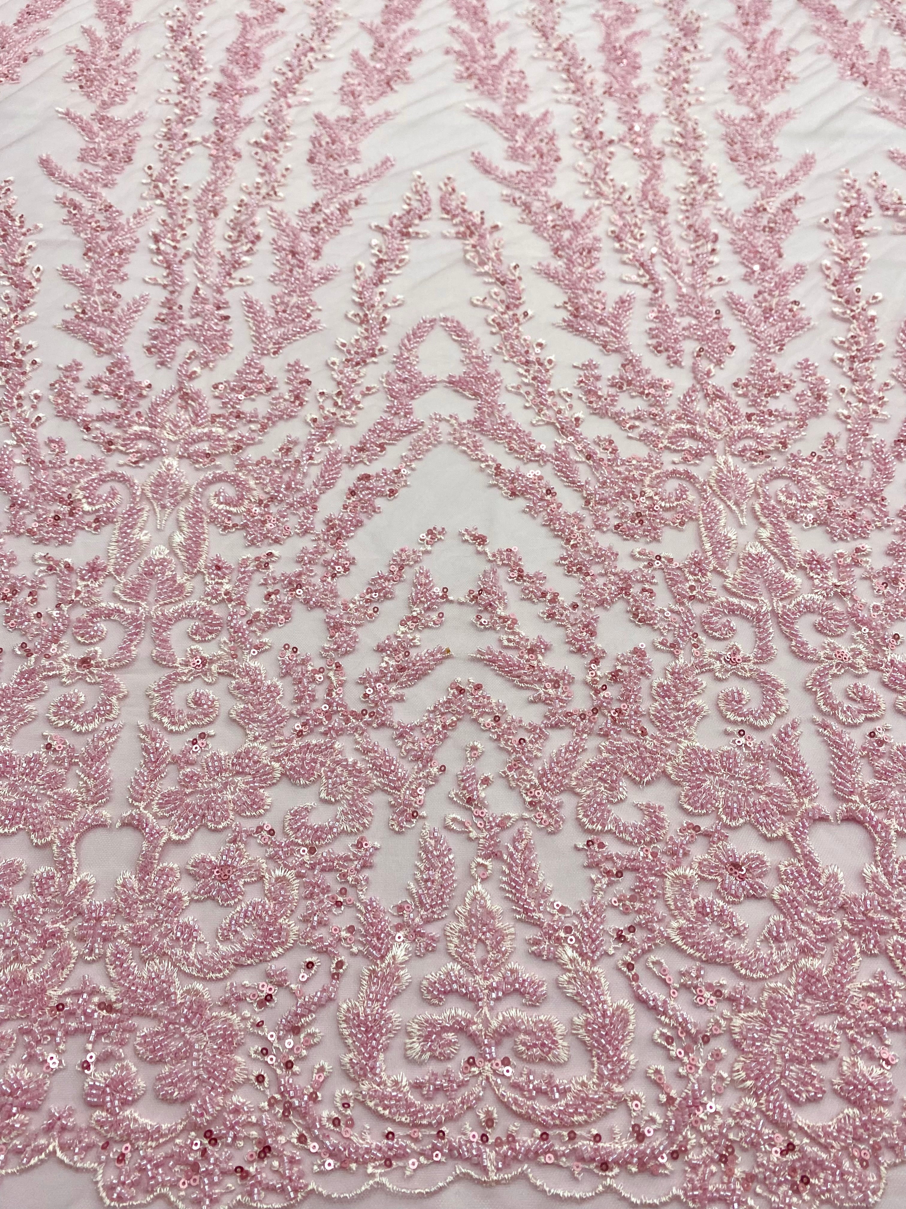 Silver Lace with Linear Pattern, with Pearls and Sequins