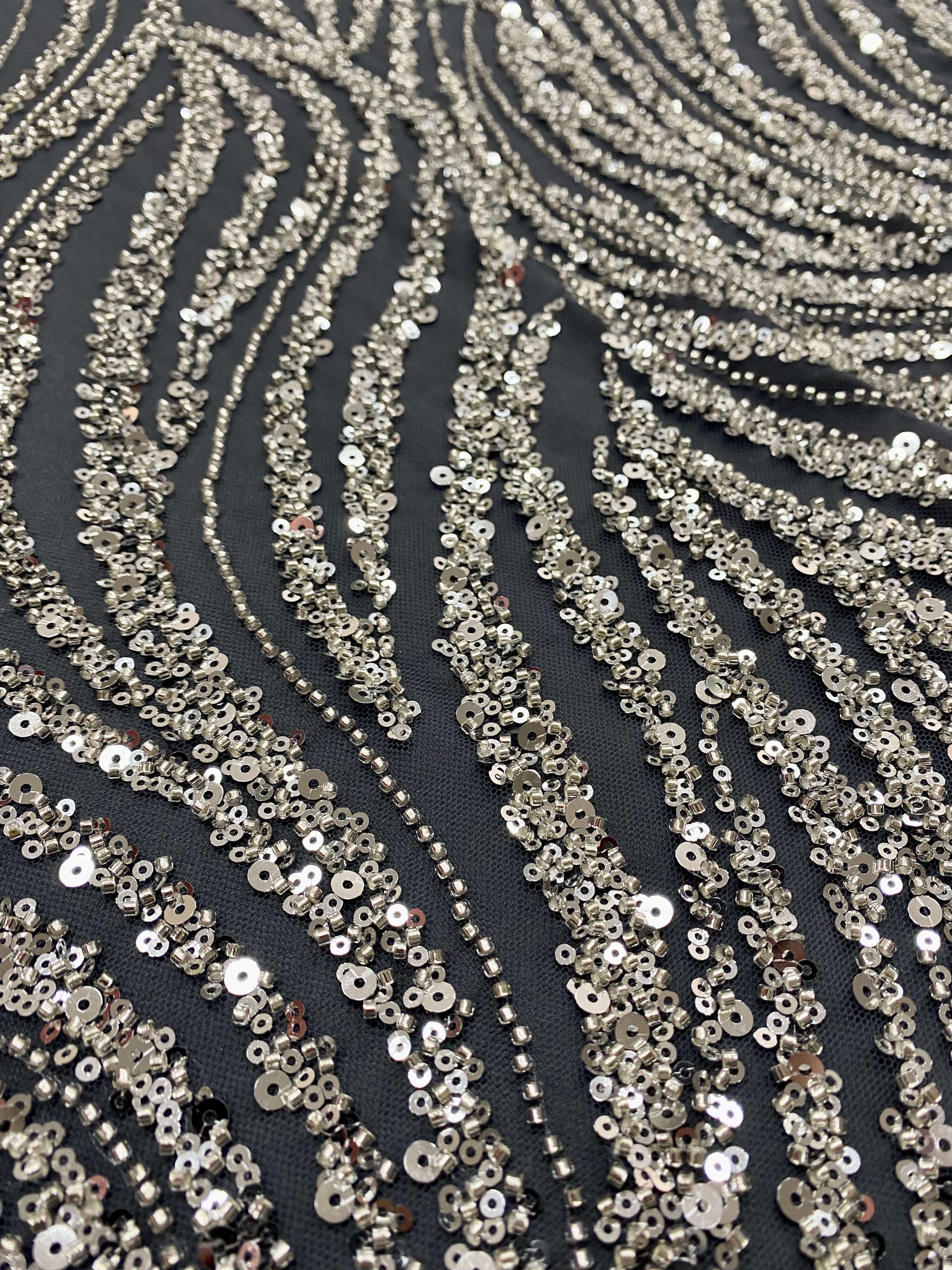 Silver Lace with Linear Pattern, with Pearls and Sequins