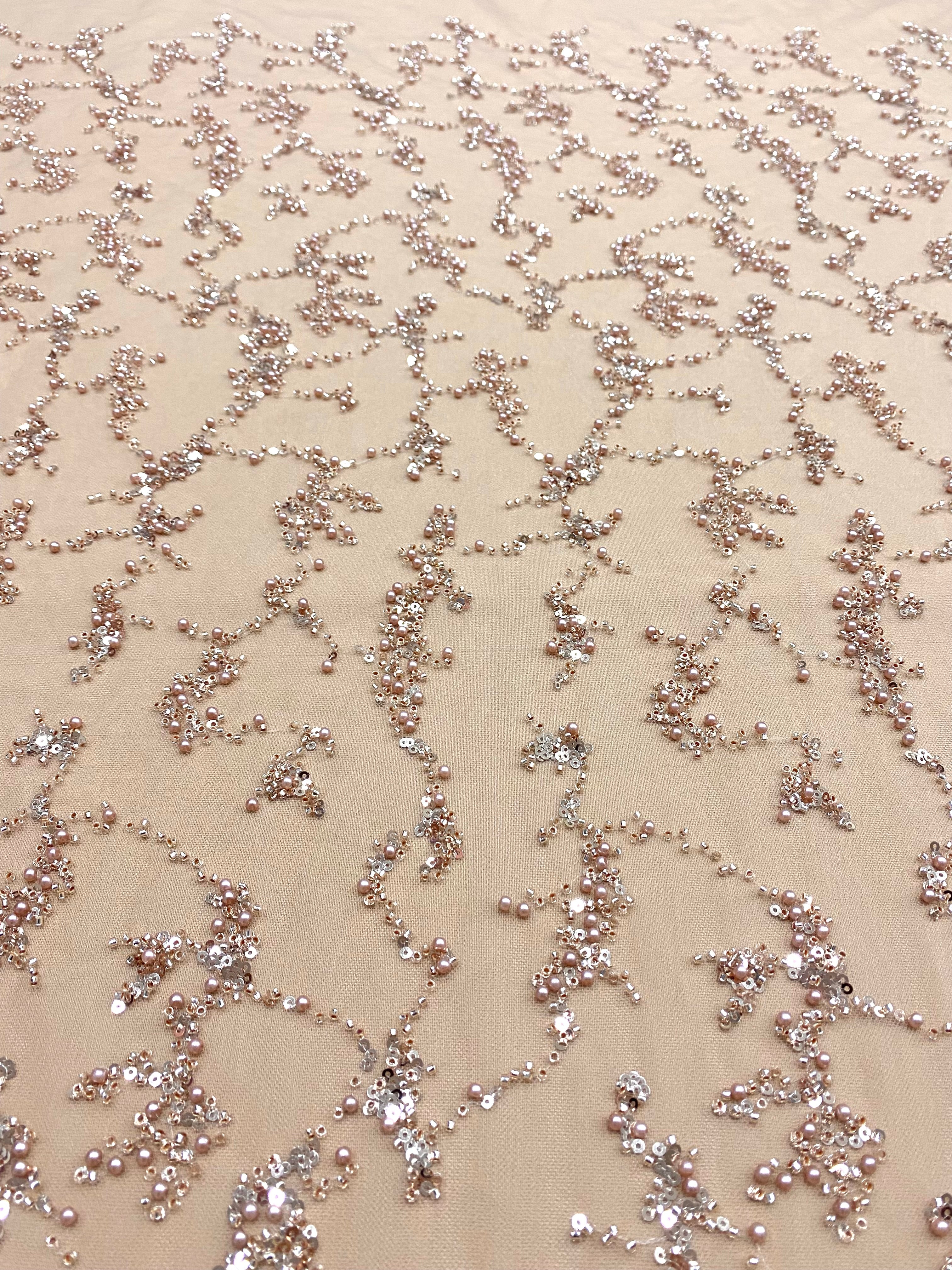 Rose Gold Couture Lace with Pearls, Beads and Sequins 