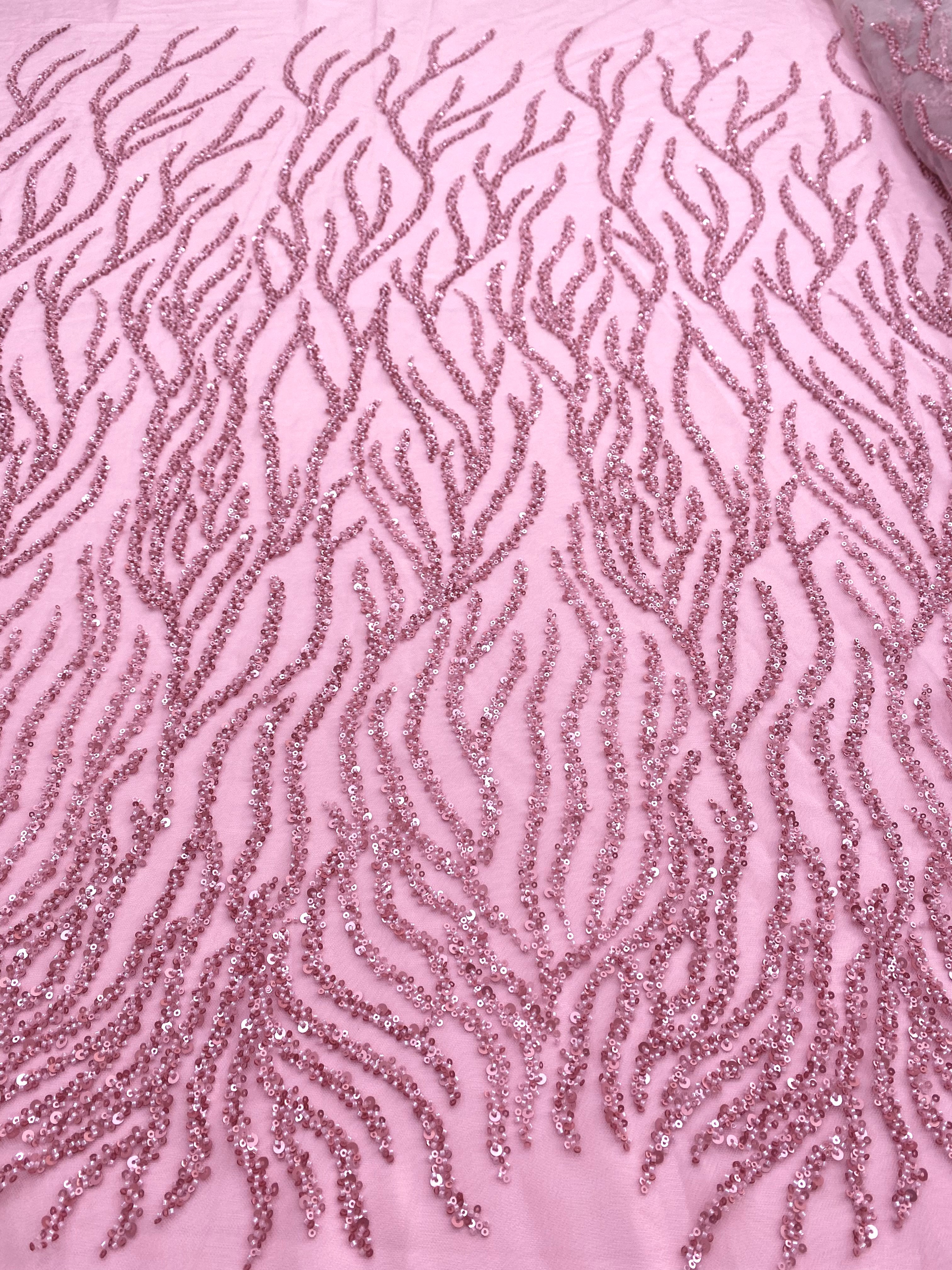 Silver Lace with Linear Pattern, with Pearls and Sequins
