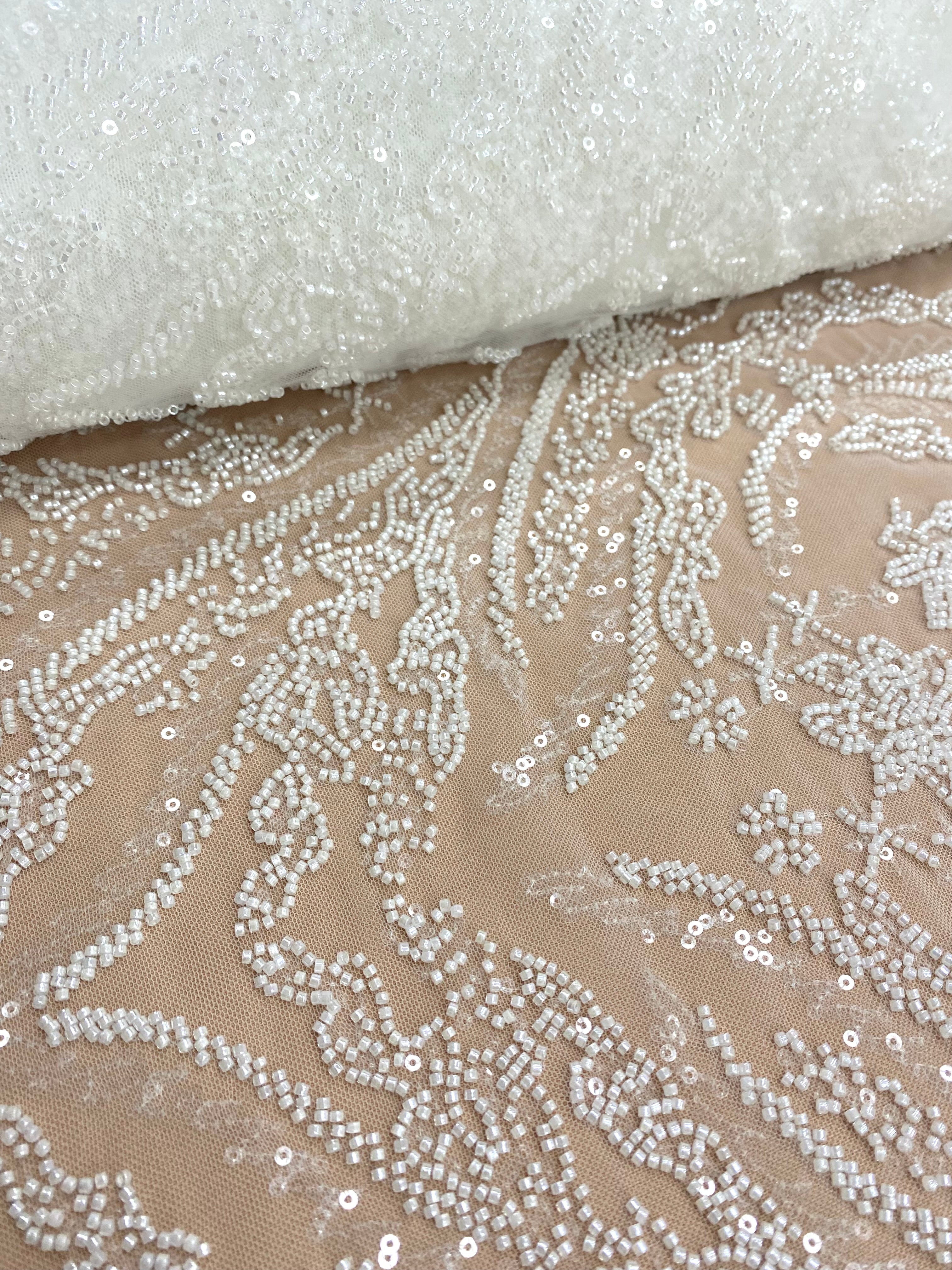 Ivory Couture Lace with Floral Pattern, Beads and Sequins