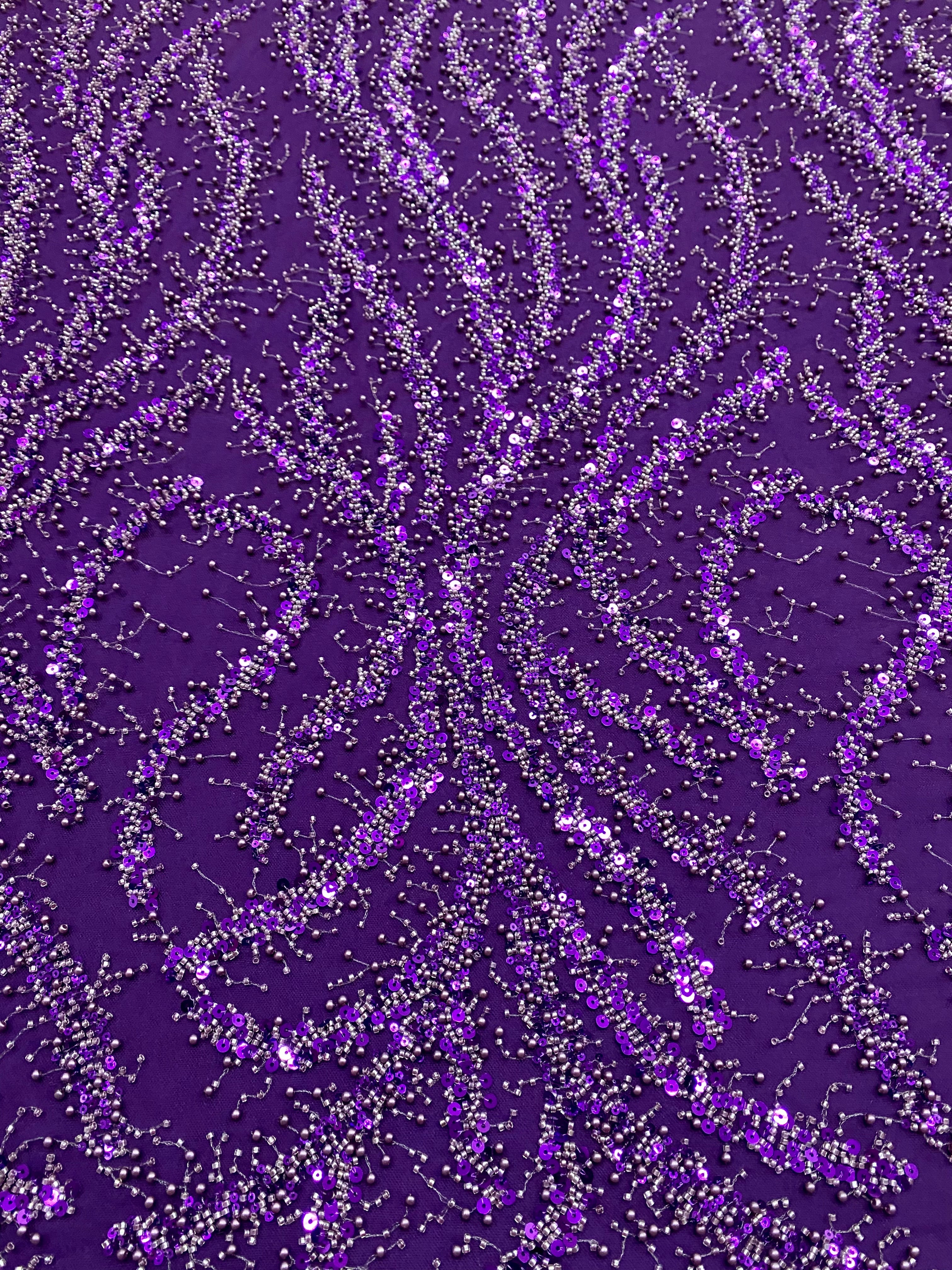 Silver Lace with Linear Pattern, with Pearls and Sequins