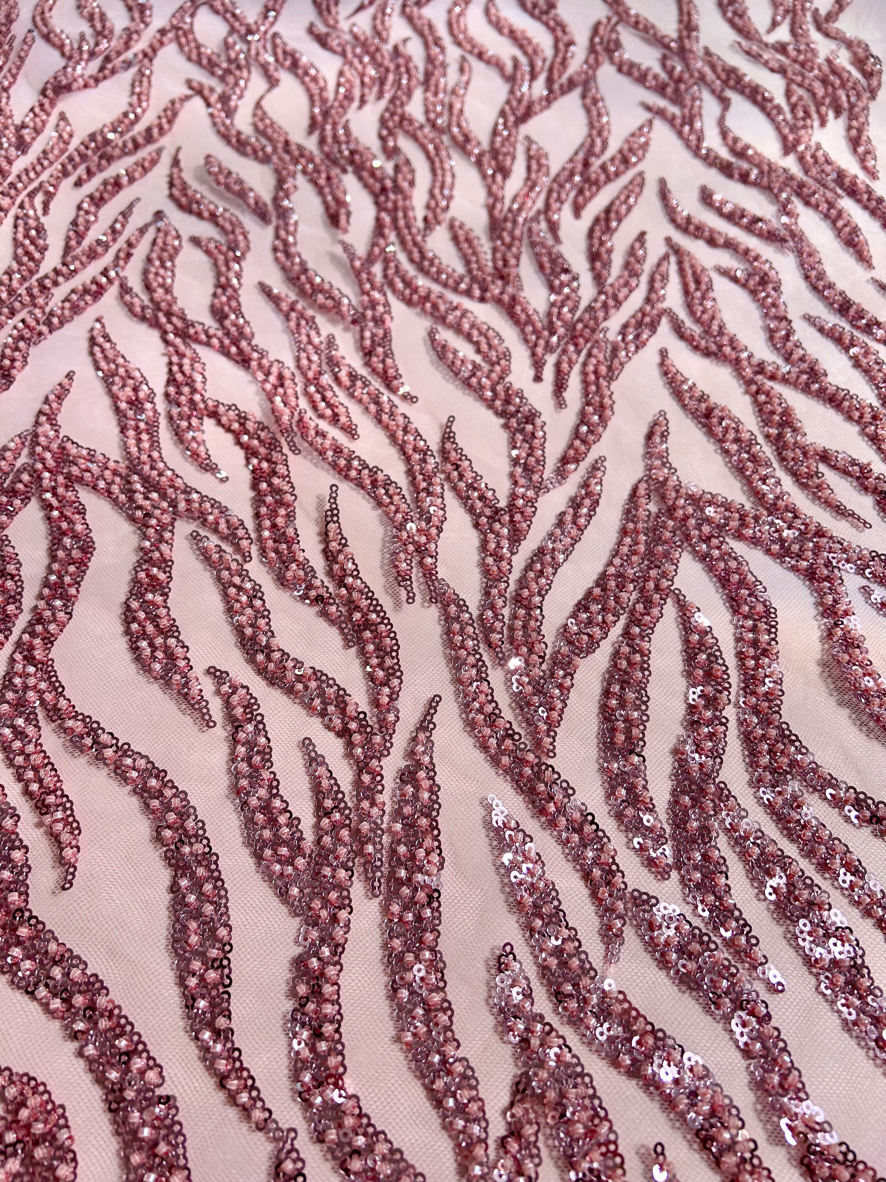 Pink Couture Lace with Strings, Beads and Sequins
