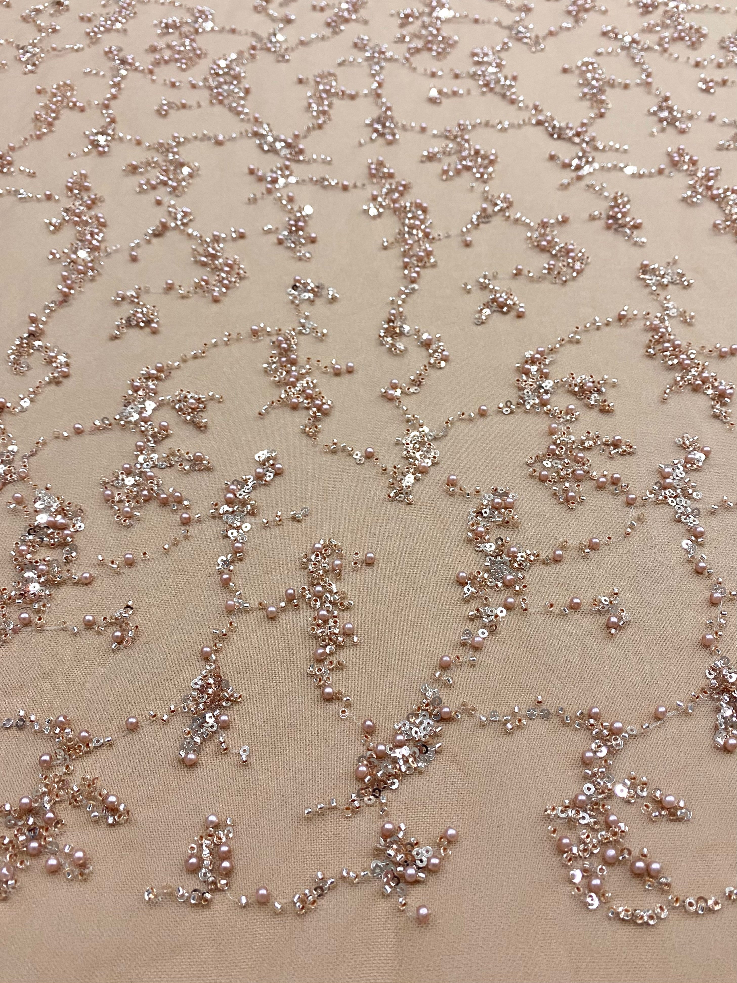 Rose Gold Couture Lace with Pearls, Beads and Sequins 
