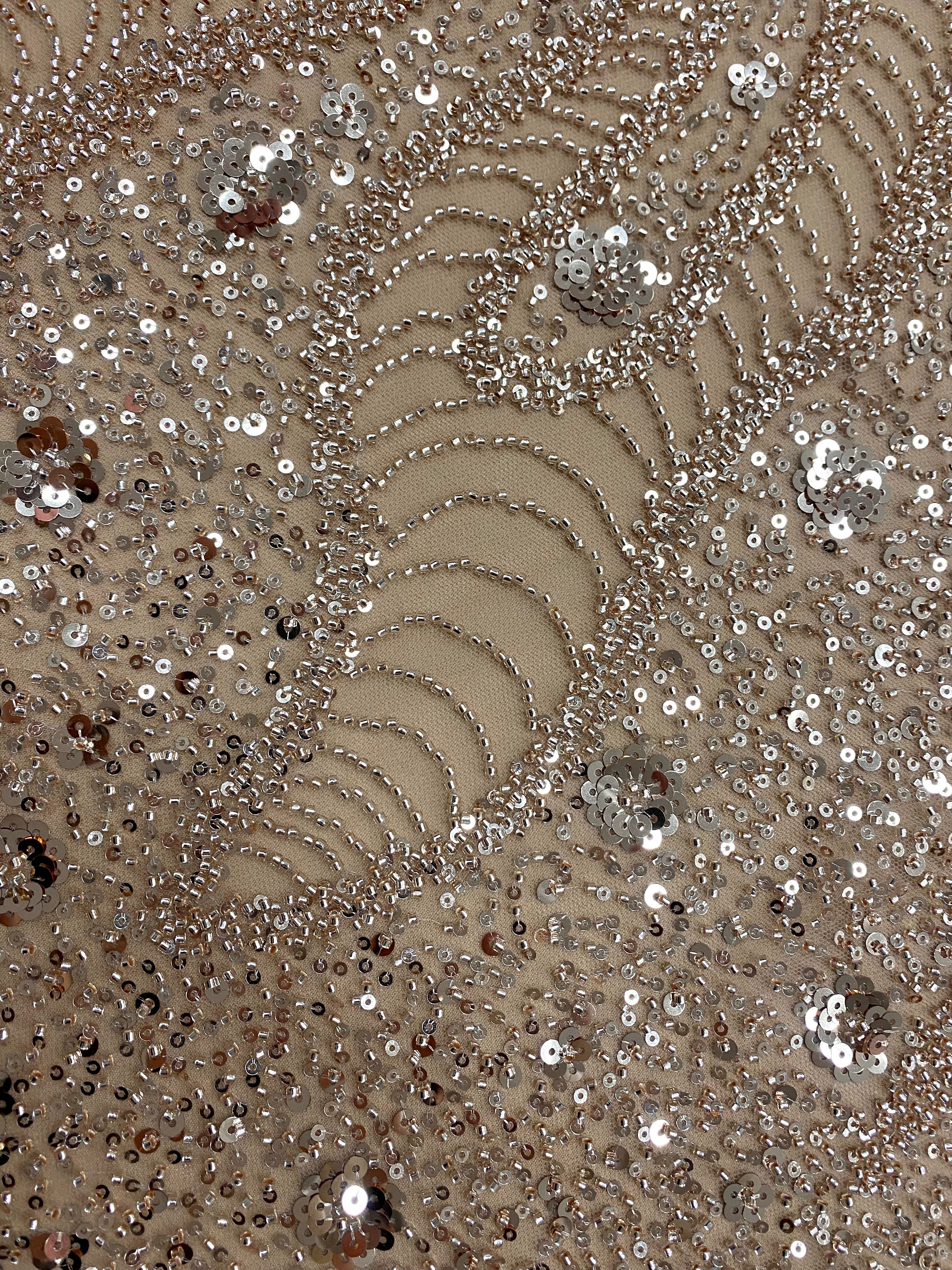 Rose Gold Couture Lace with Geometric and Floral Pattern, with Beads and Sequins
