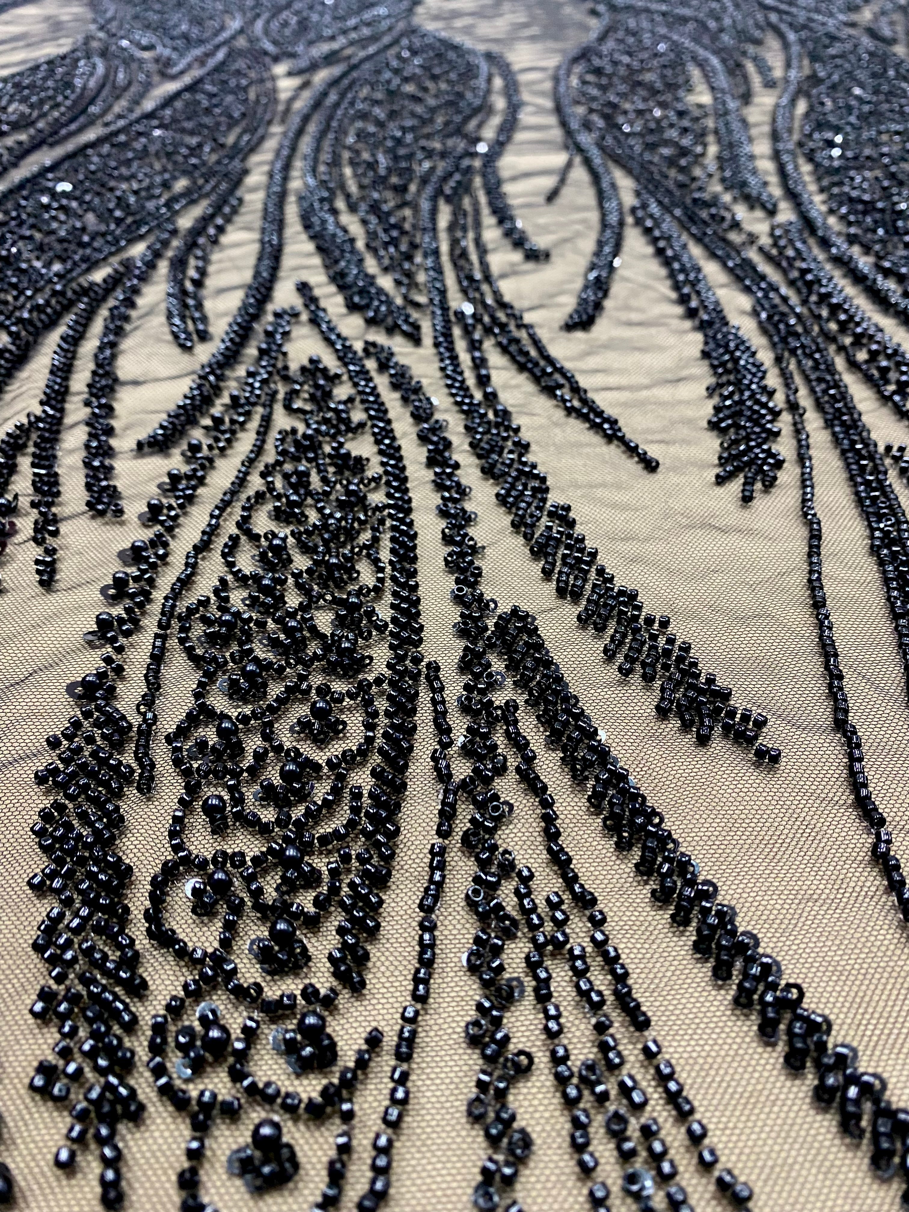 Black Couture Lace with Panel, with Pearls, Beads and Sequins