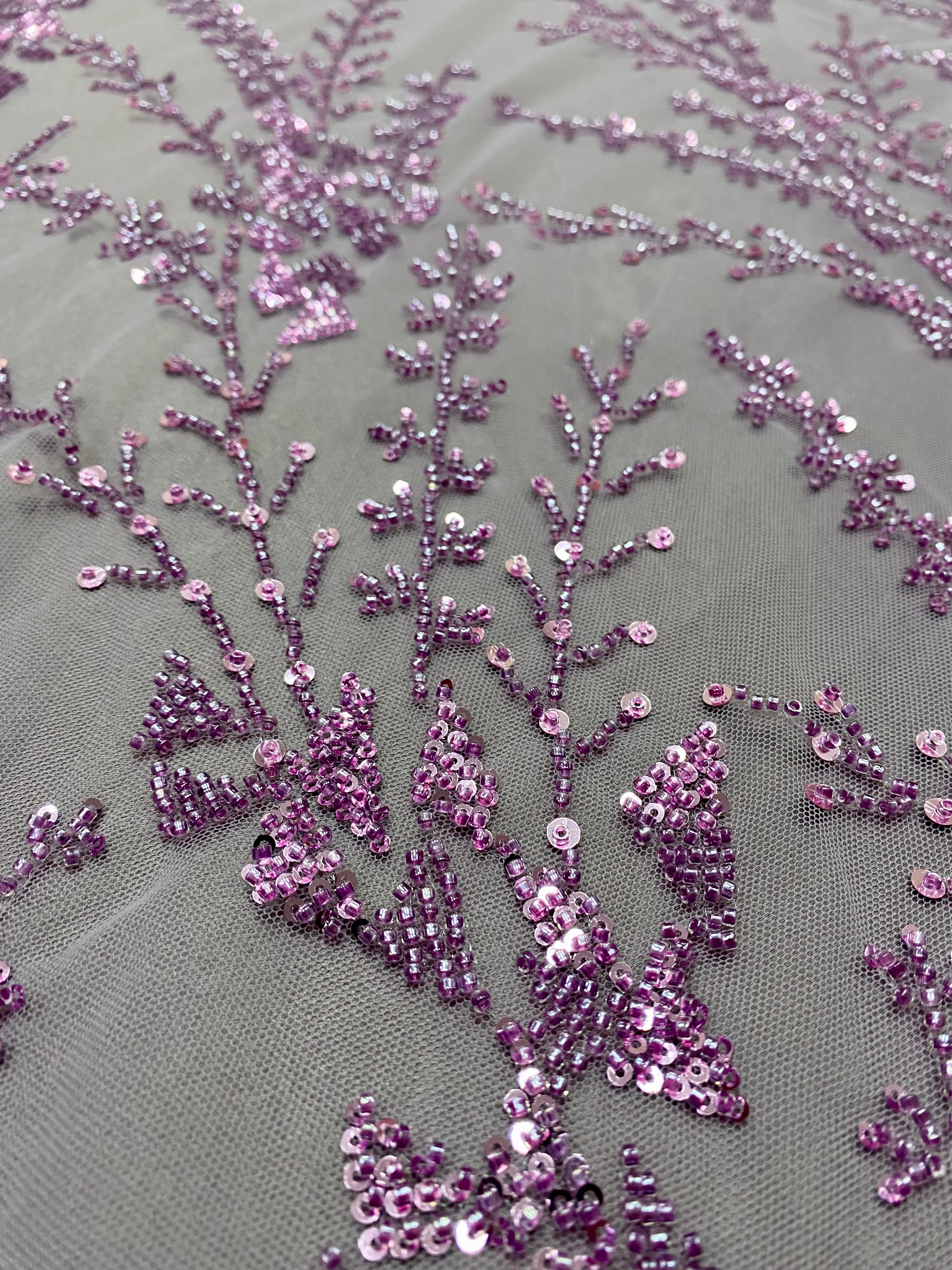 Powder Couture Lace with Geometric Pattern, with Beads and Sequins