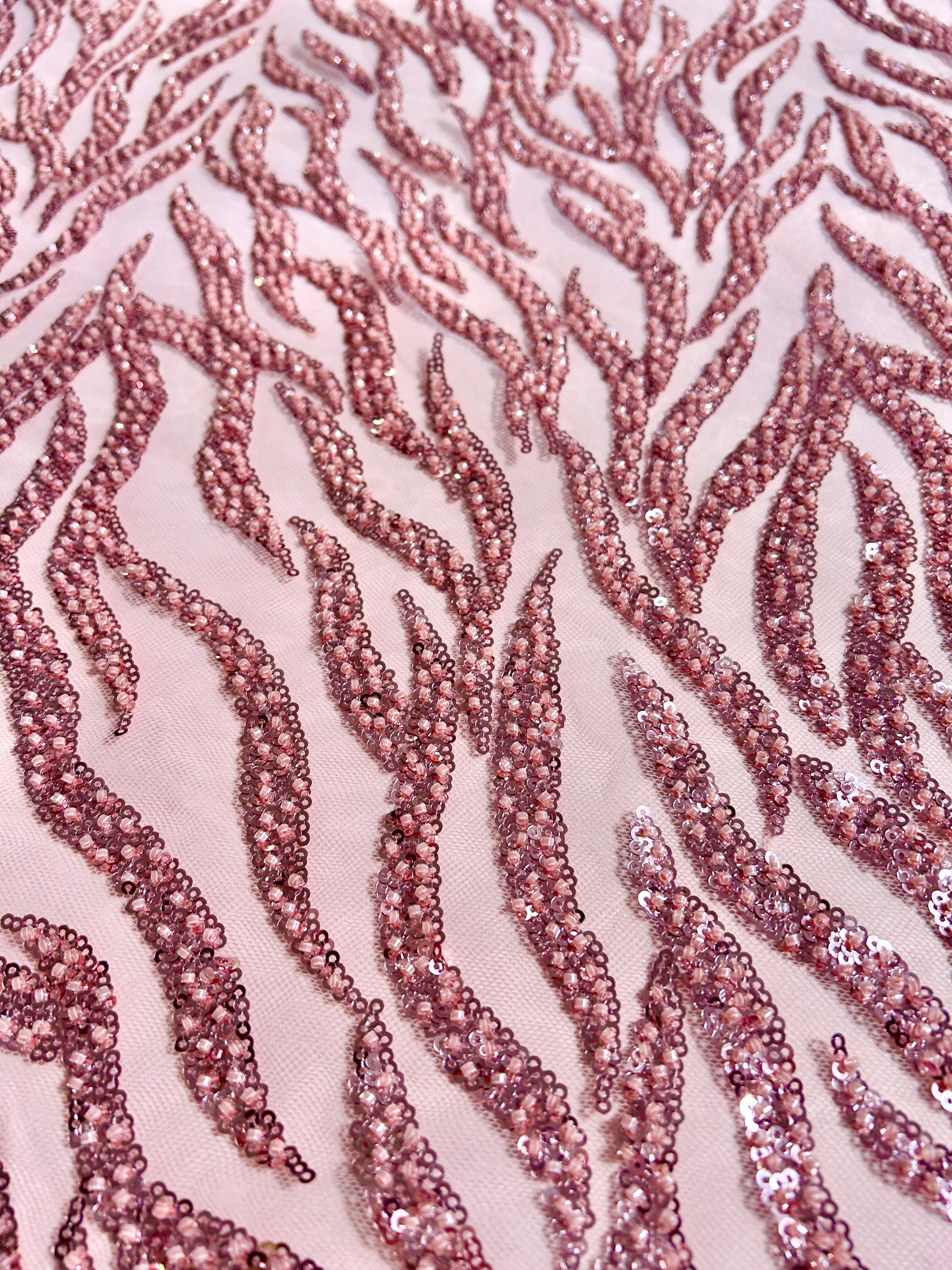 Pink Couture Lace with Strings, Beads and Sequins