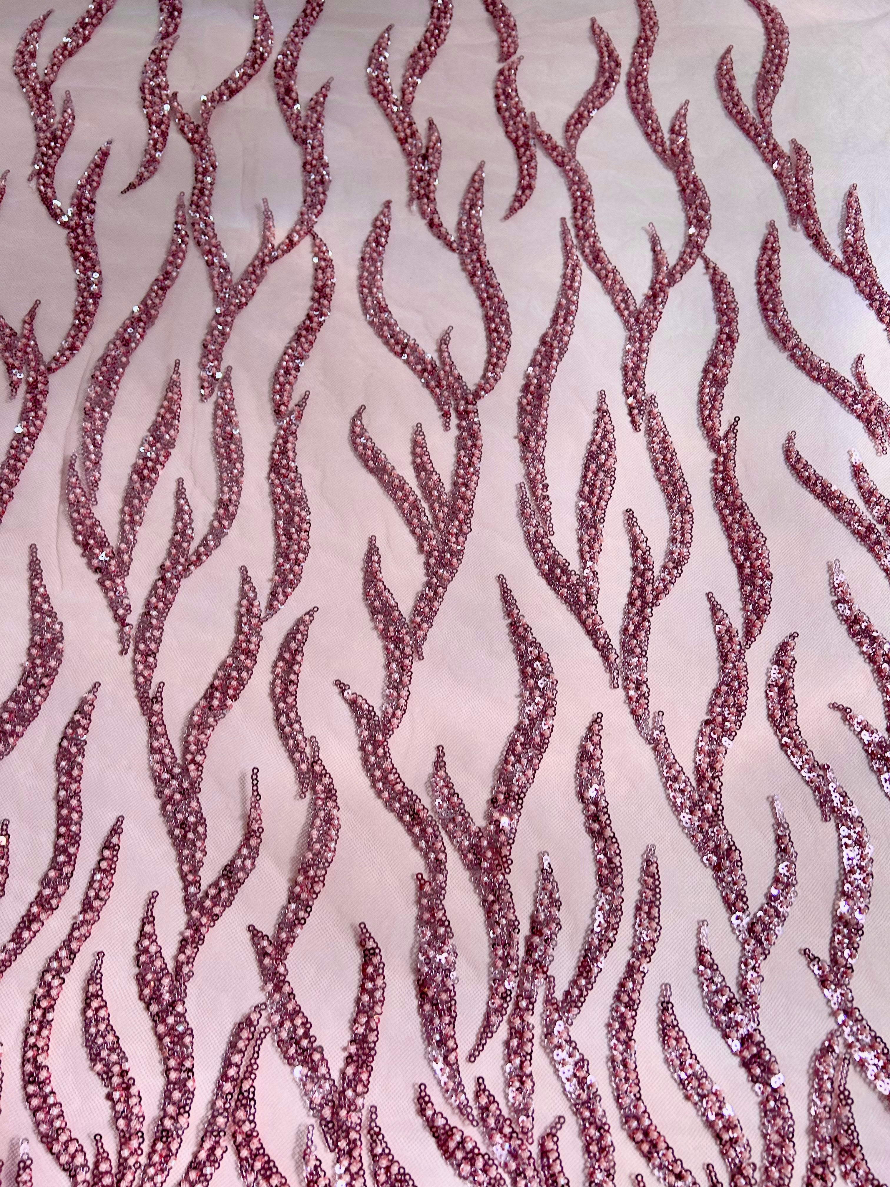 Pink Couture Lace with Strings, Beads and Sequins
