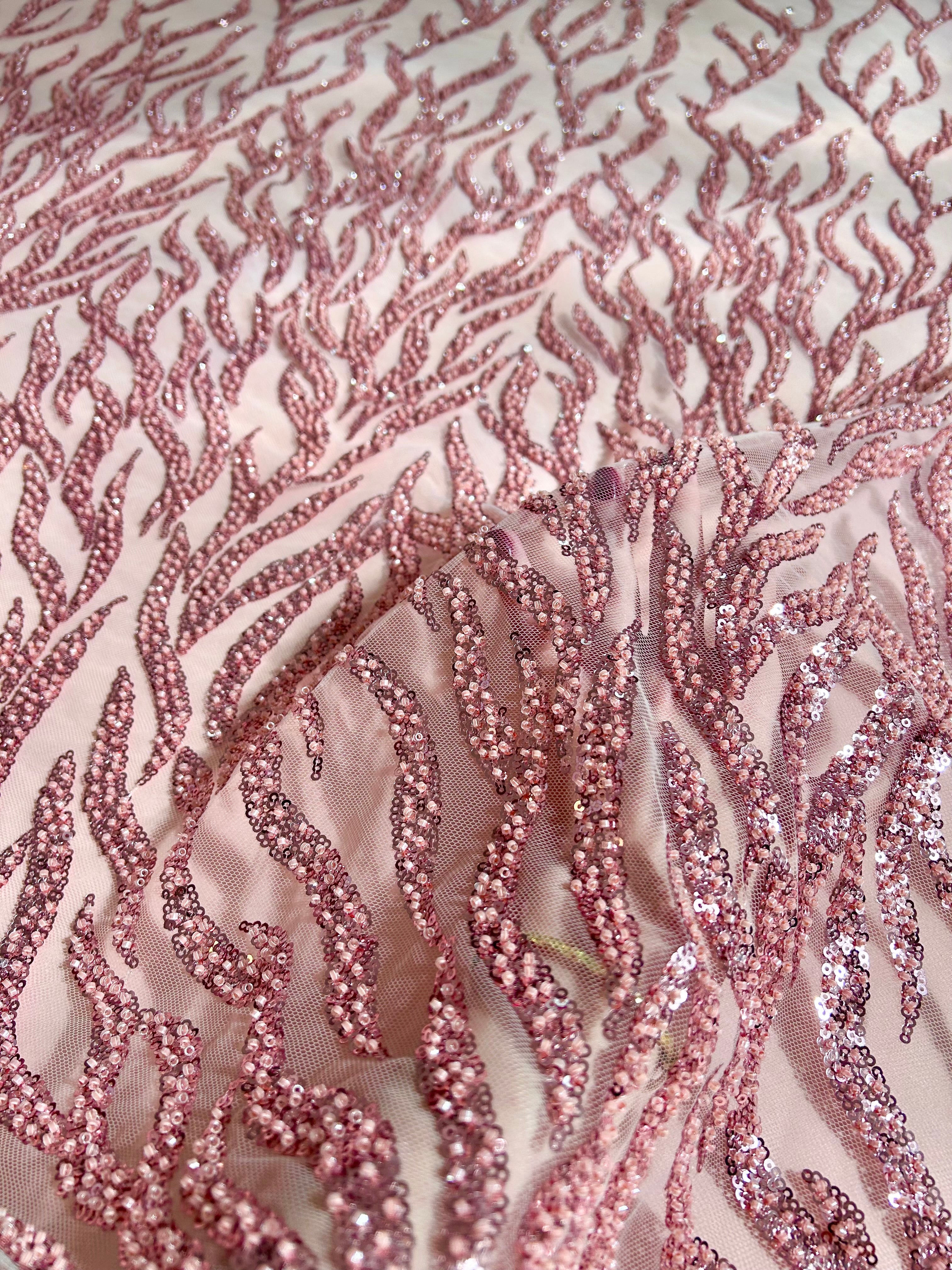 Pink Couture Lace with Strings, Beads and Sequins
