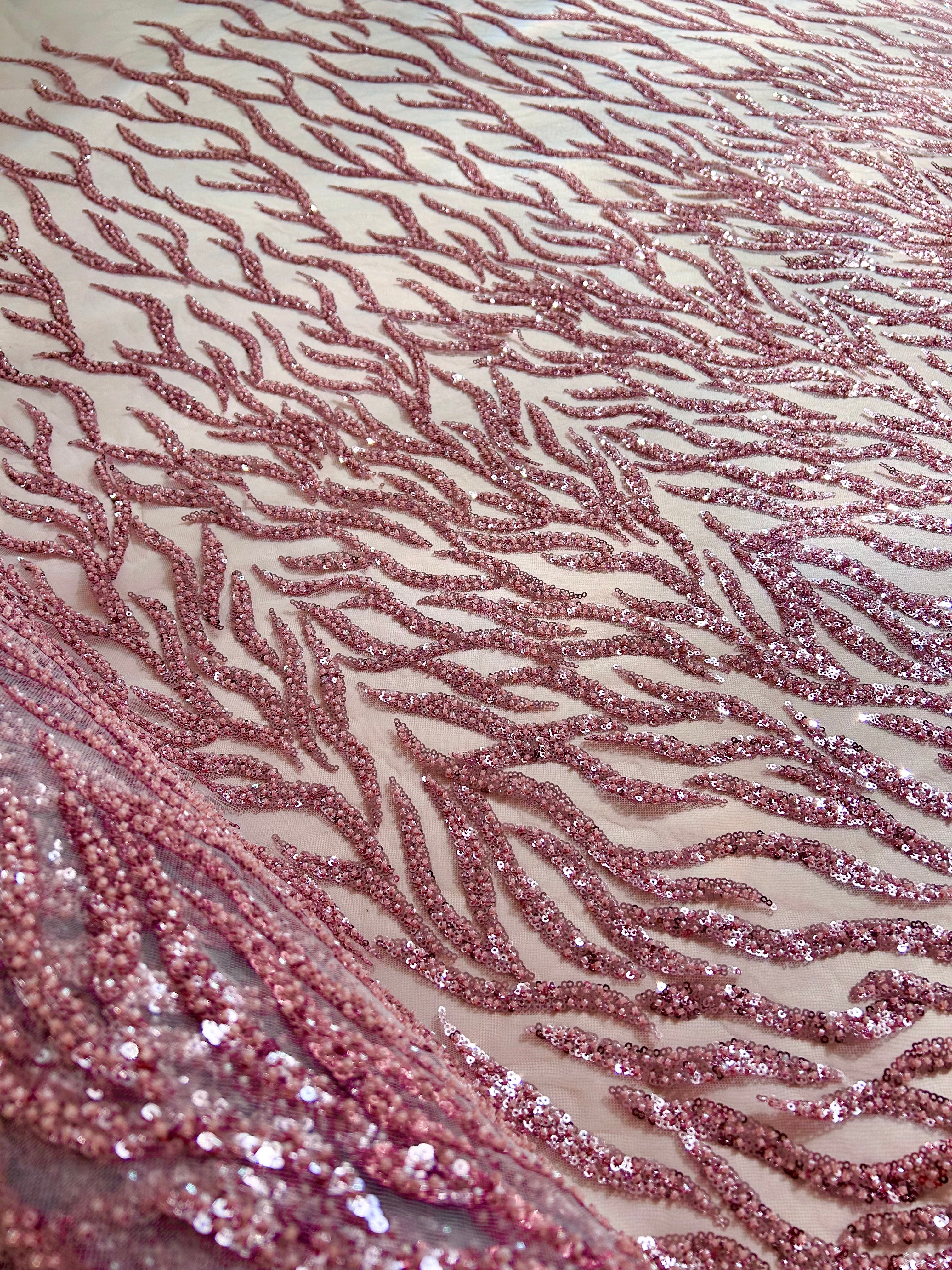 Pink Couture Lace with Strings, Beads and Sequins