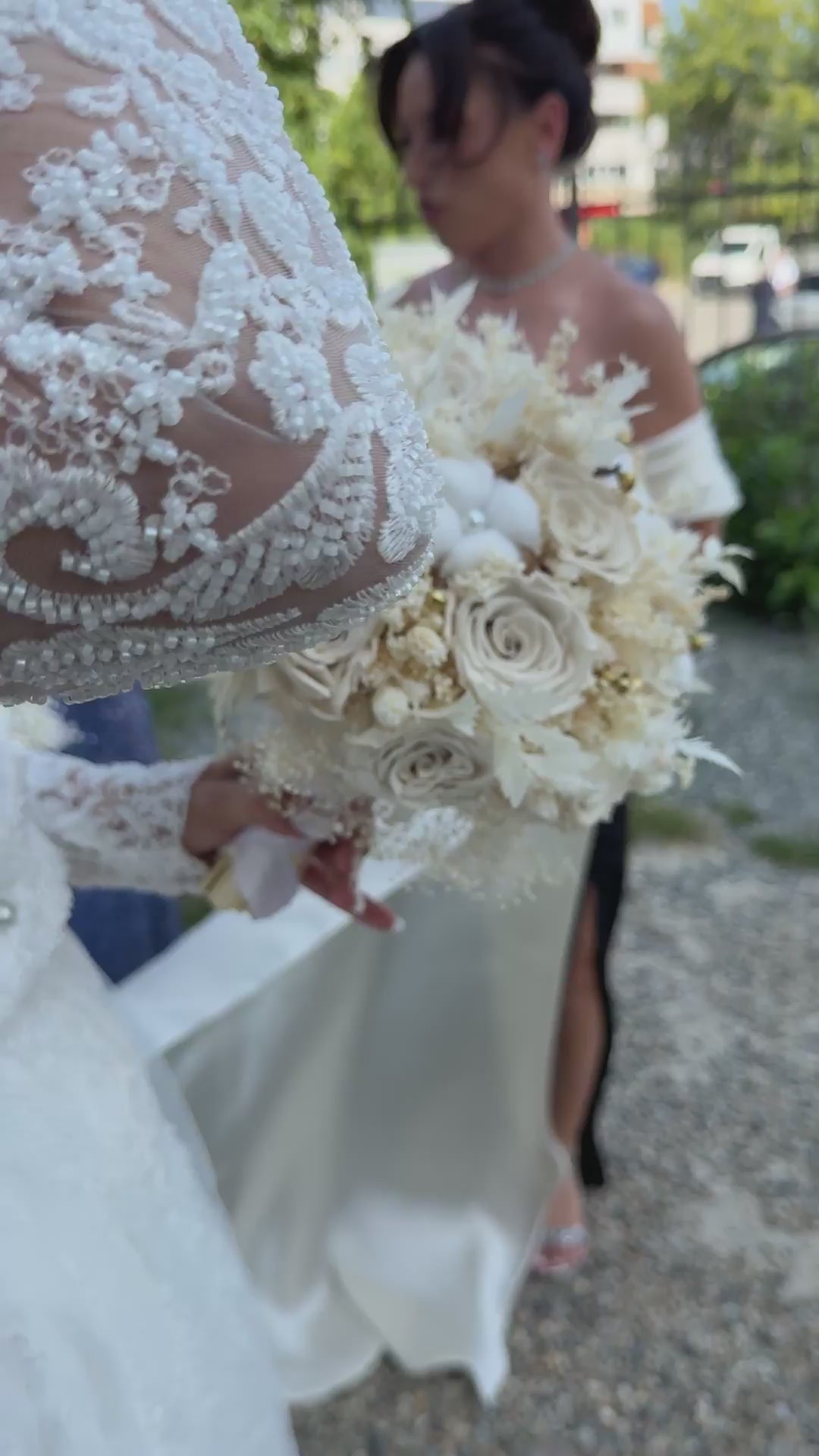 Dantela Couture Ivory cu Model Geometric cu Margele si Paiete