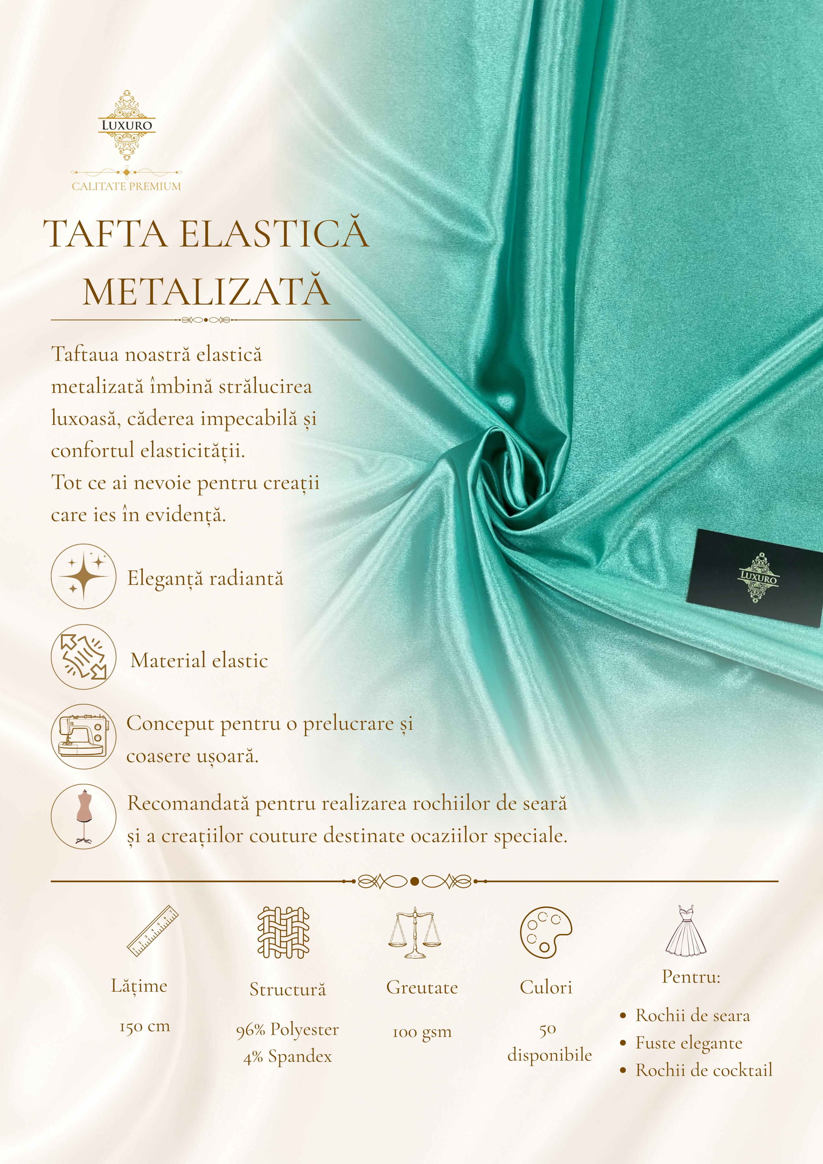 Tafta Elastica Metalizata Turcoaz
