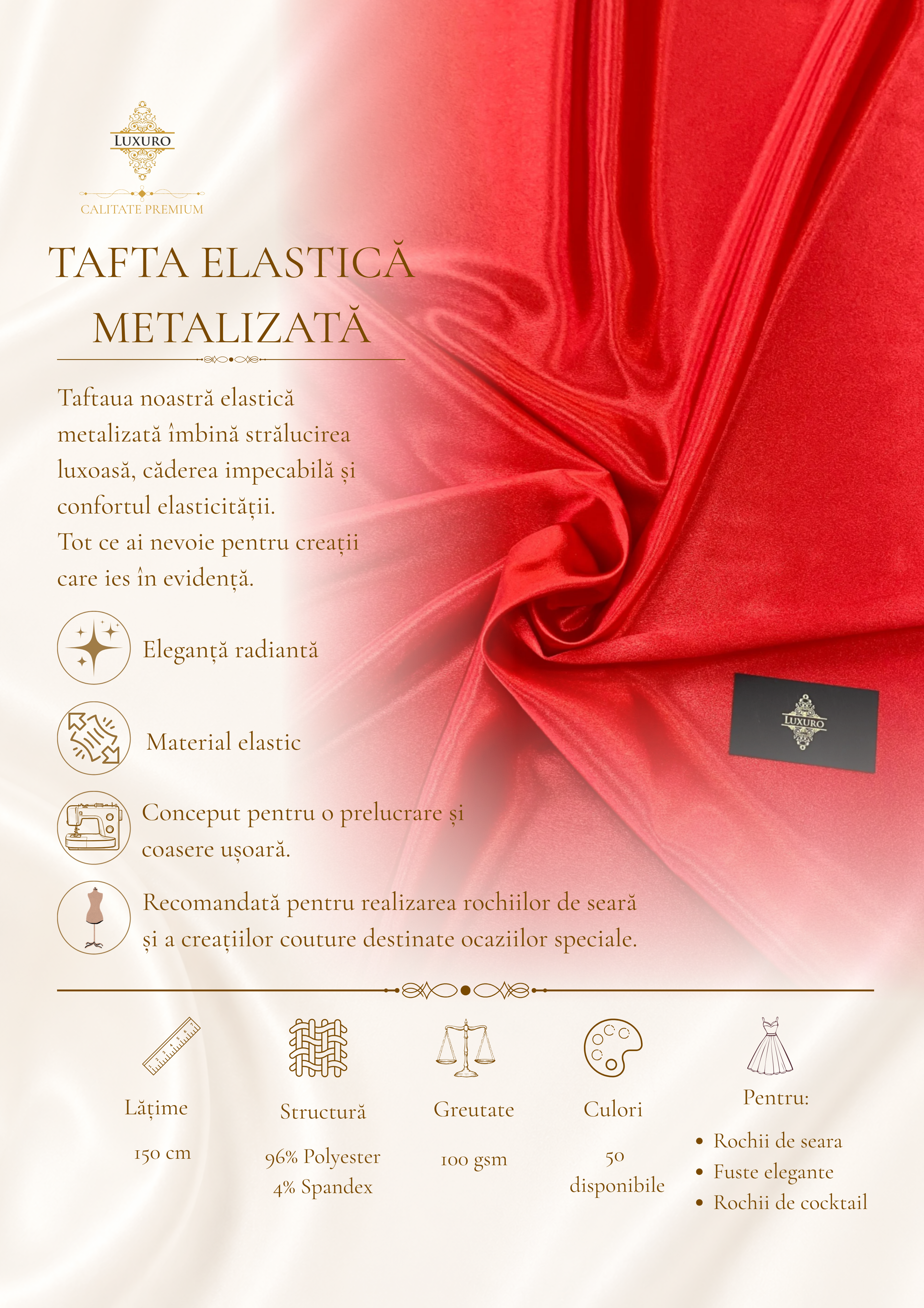 Coral Red Shiny Elastic Taffeta