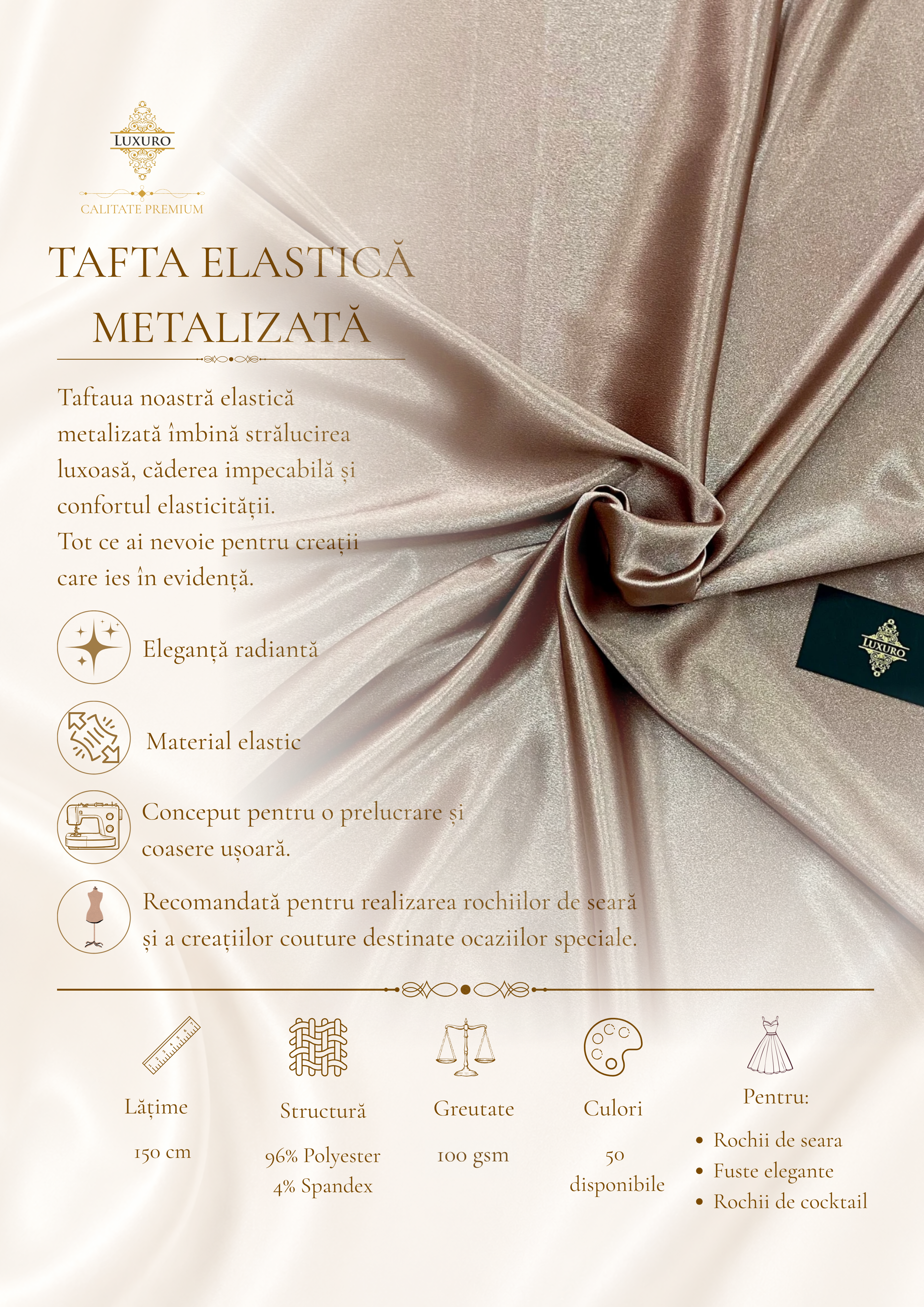 Tafta Elastica Metalizata Cafenie