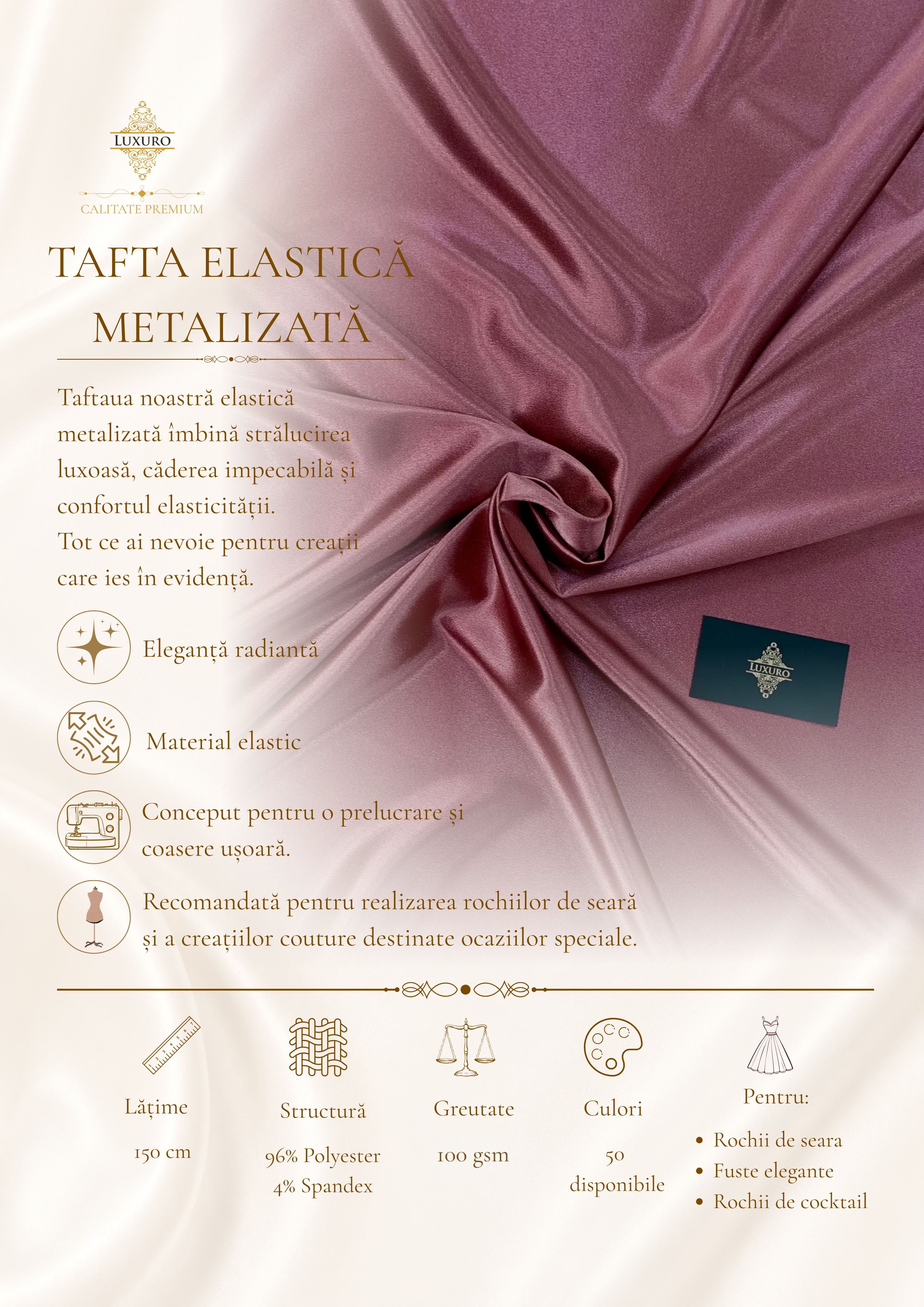 Tafta Elastica Metalizata Roz Trandafiriu Inchis