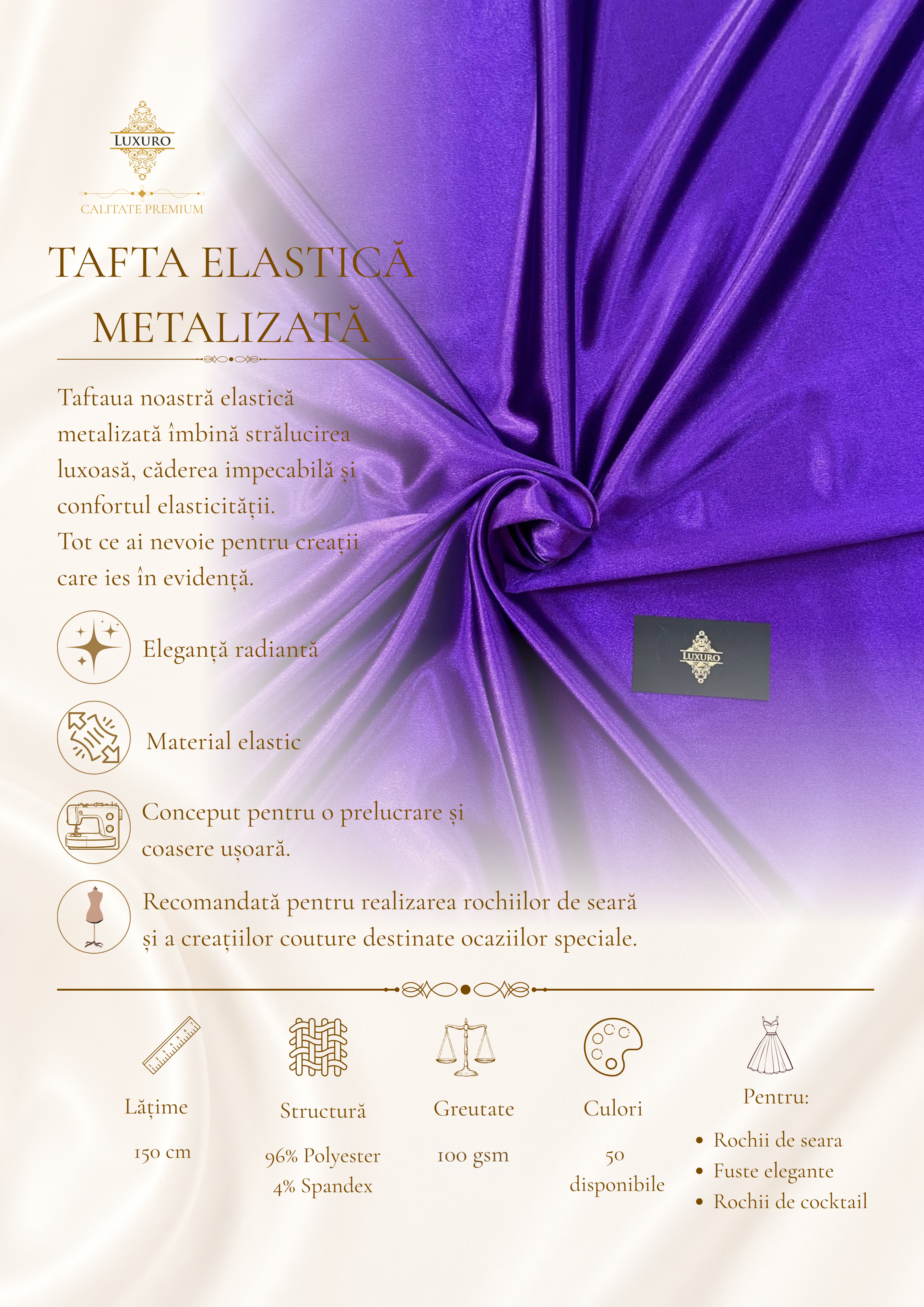 Tafta Elastica Metalizata Violet