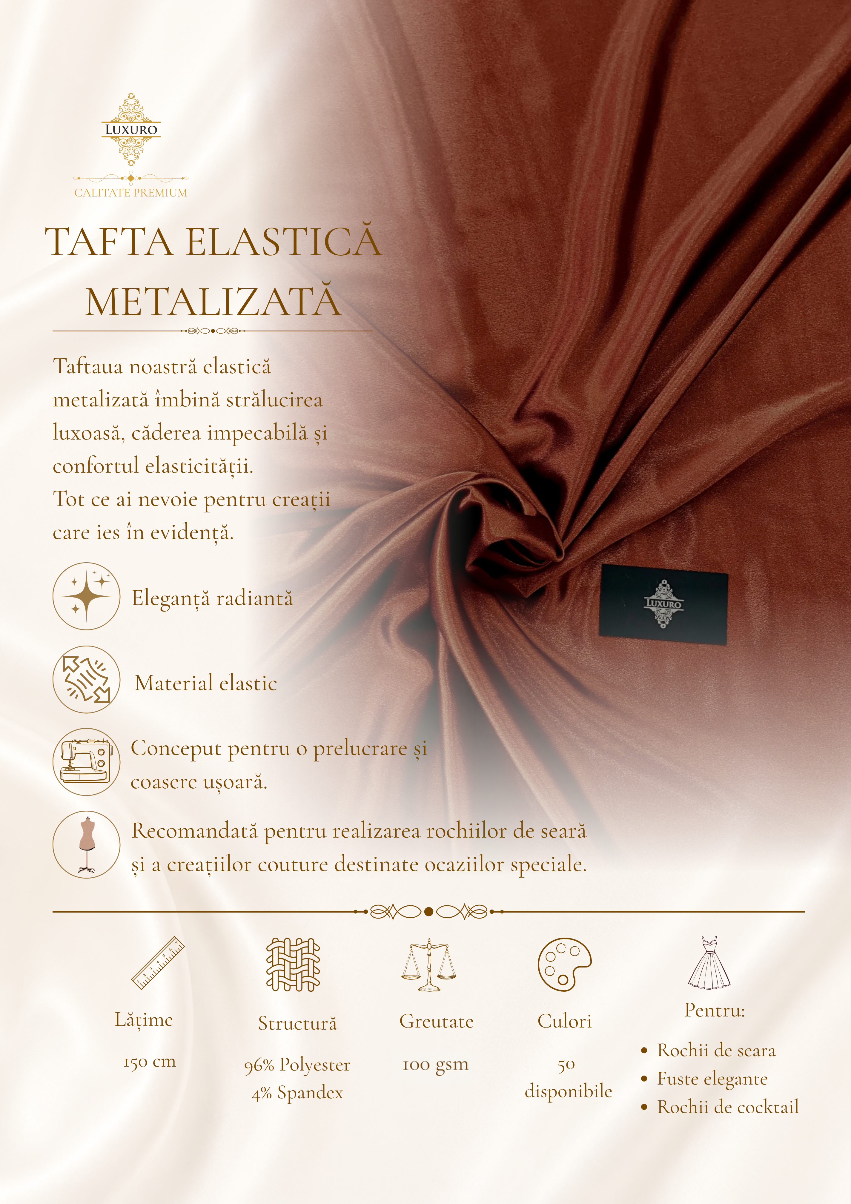 Tafta Elastica Metalizata Caramiziu Inchis