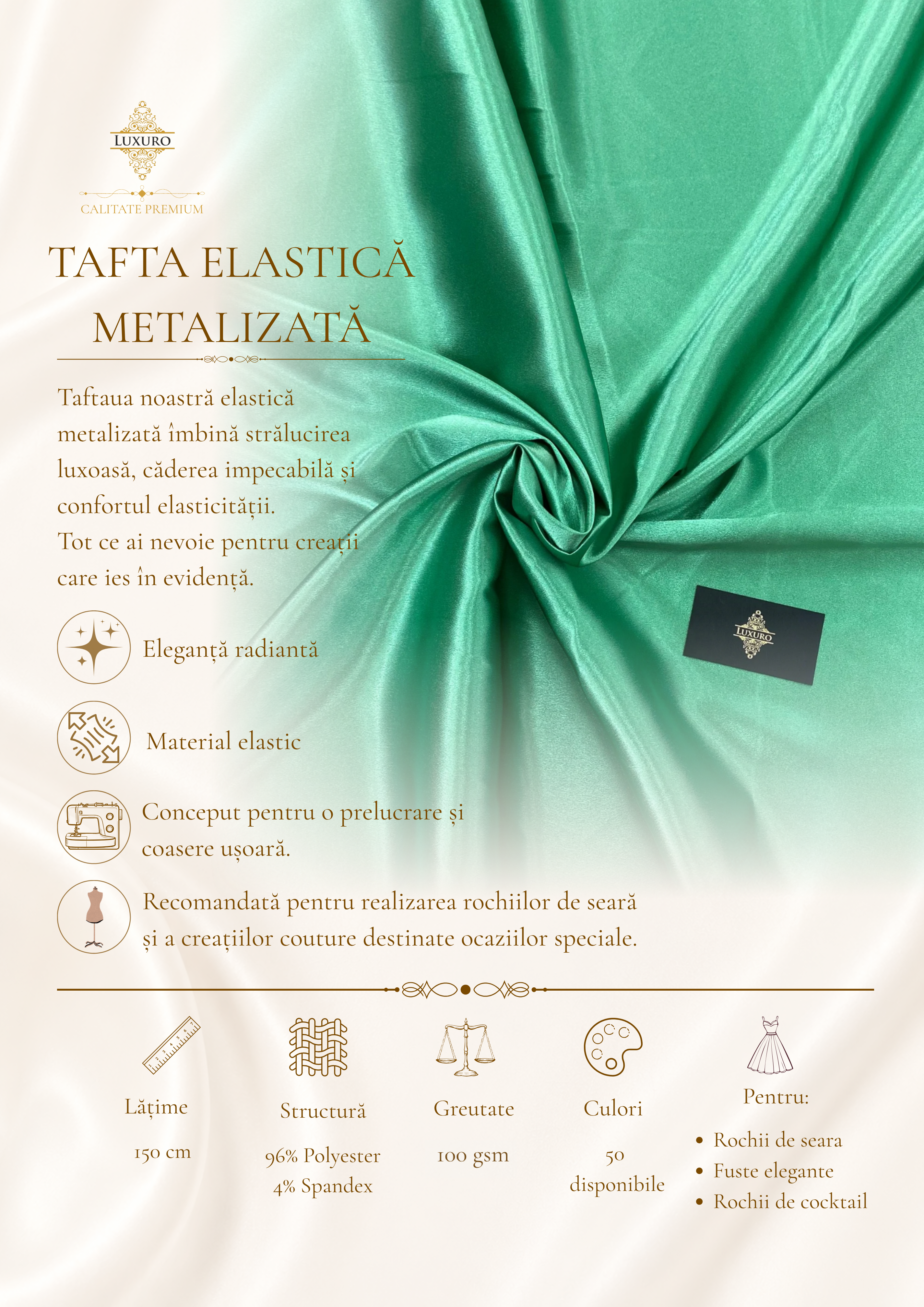 Rugalmas metál taft, tengerzöld