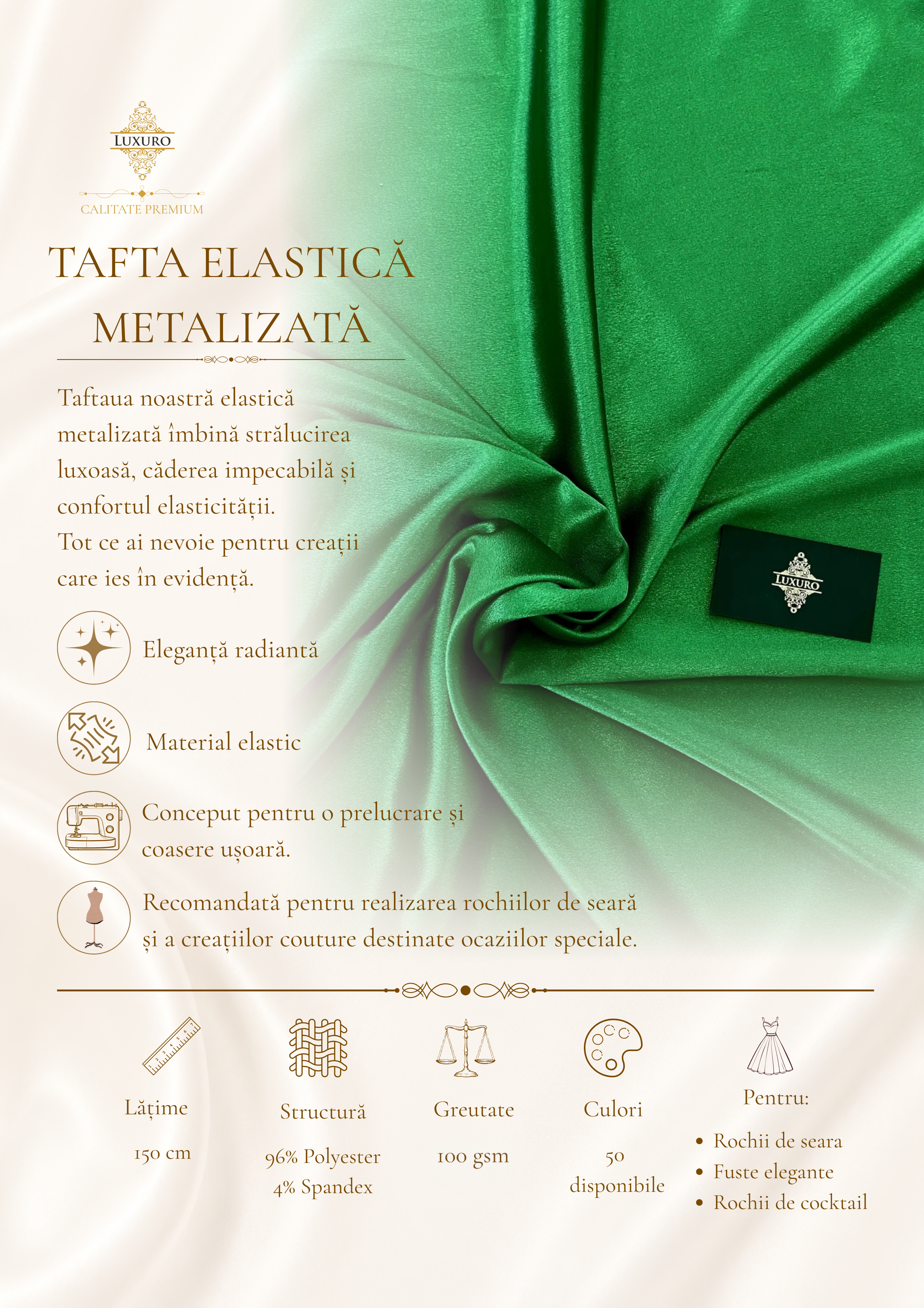 Tafta Elastica Metalizata Verde