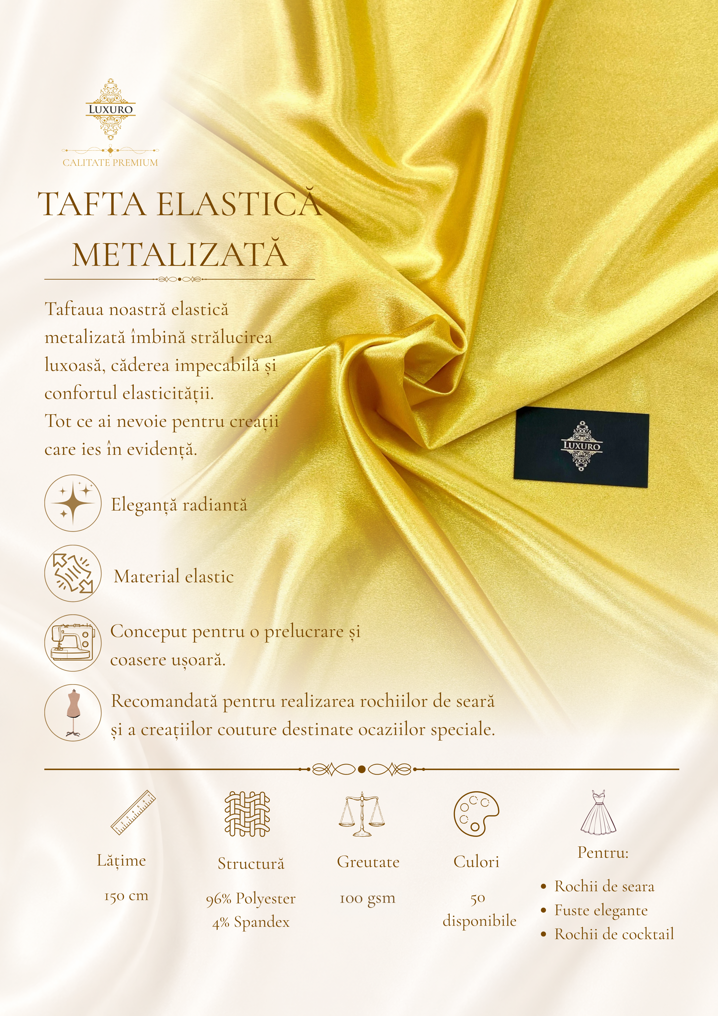 Tafta Elastica Metalizata Galbena