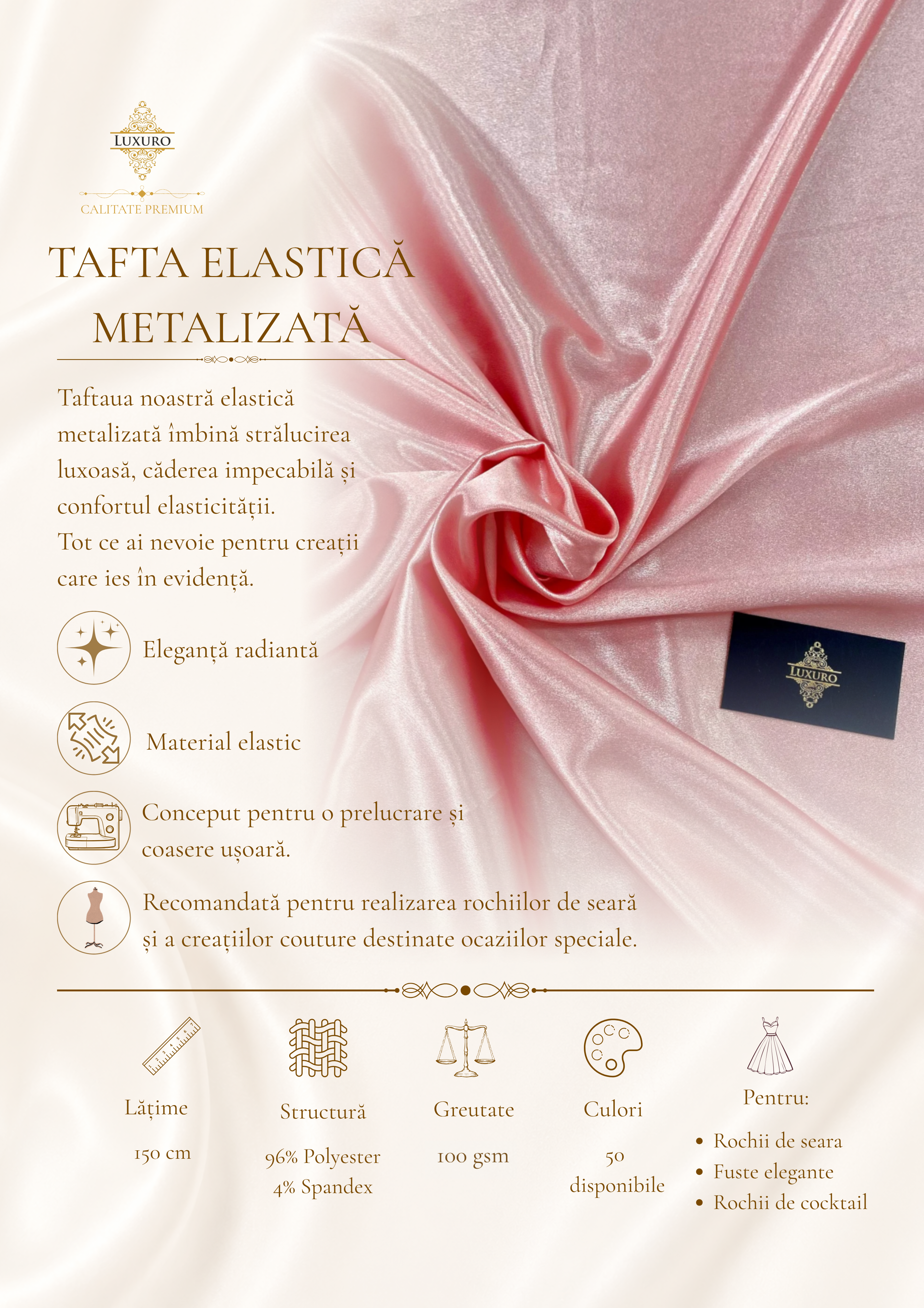 Tafta Elastica Metalizata Somon Inchis
