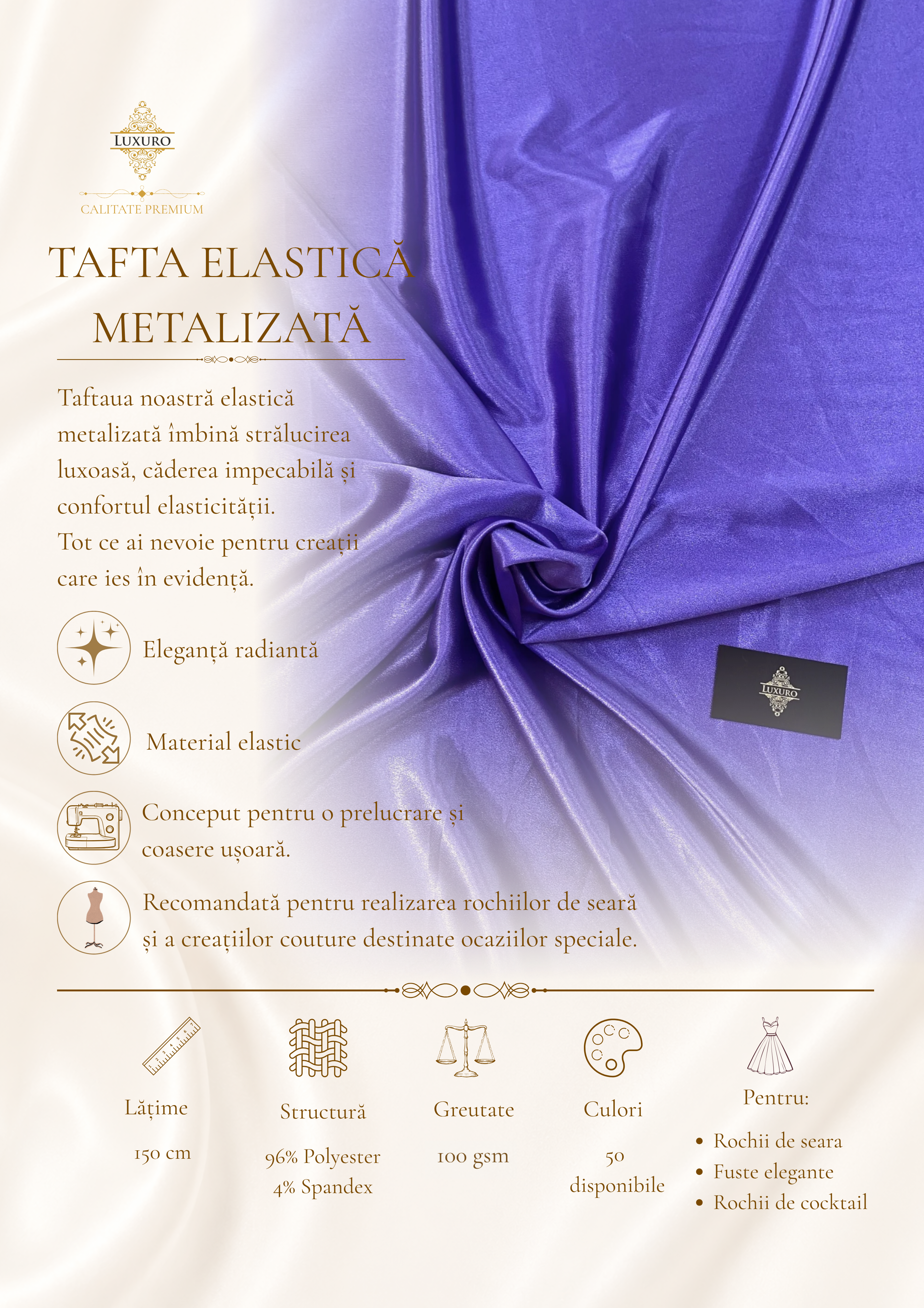 Tafta Elastica Metalizata Indigo