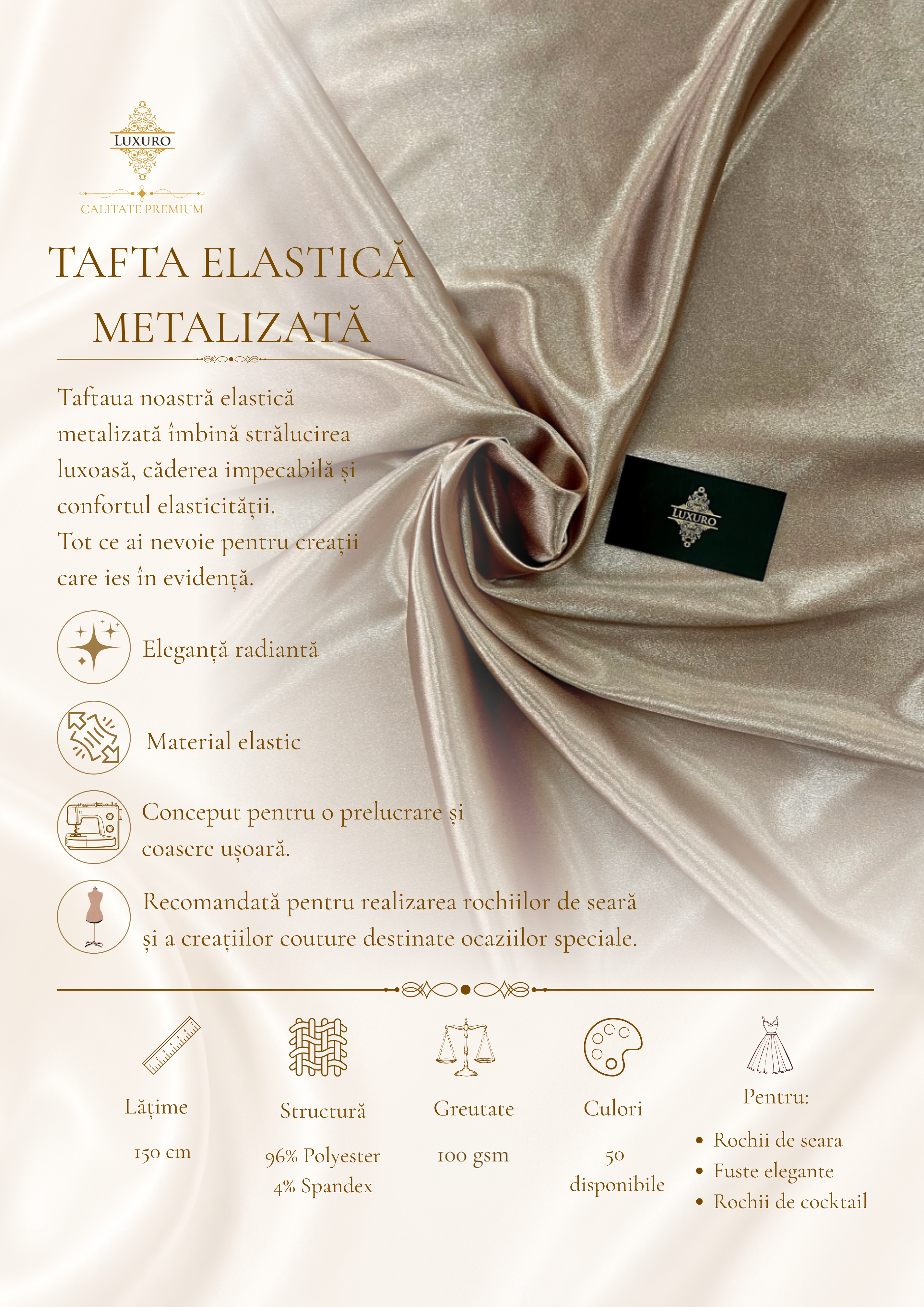 Tafta Elastica Metalizata Nude Inchis