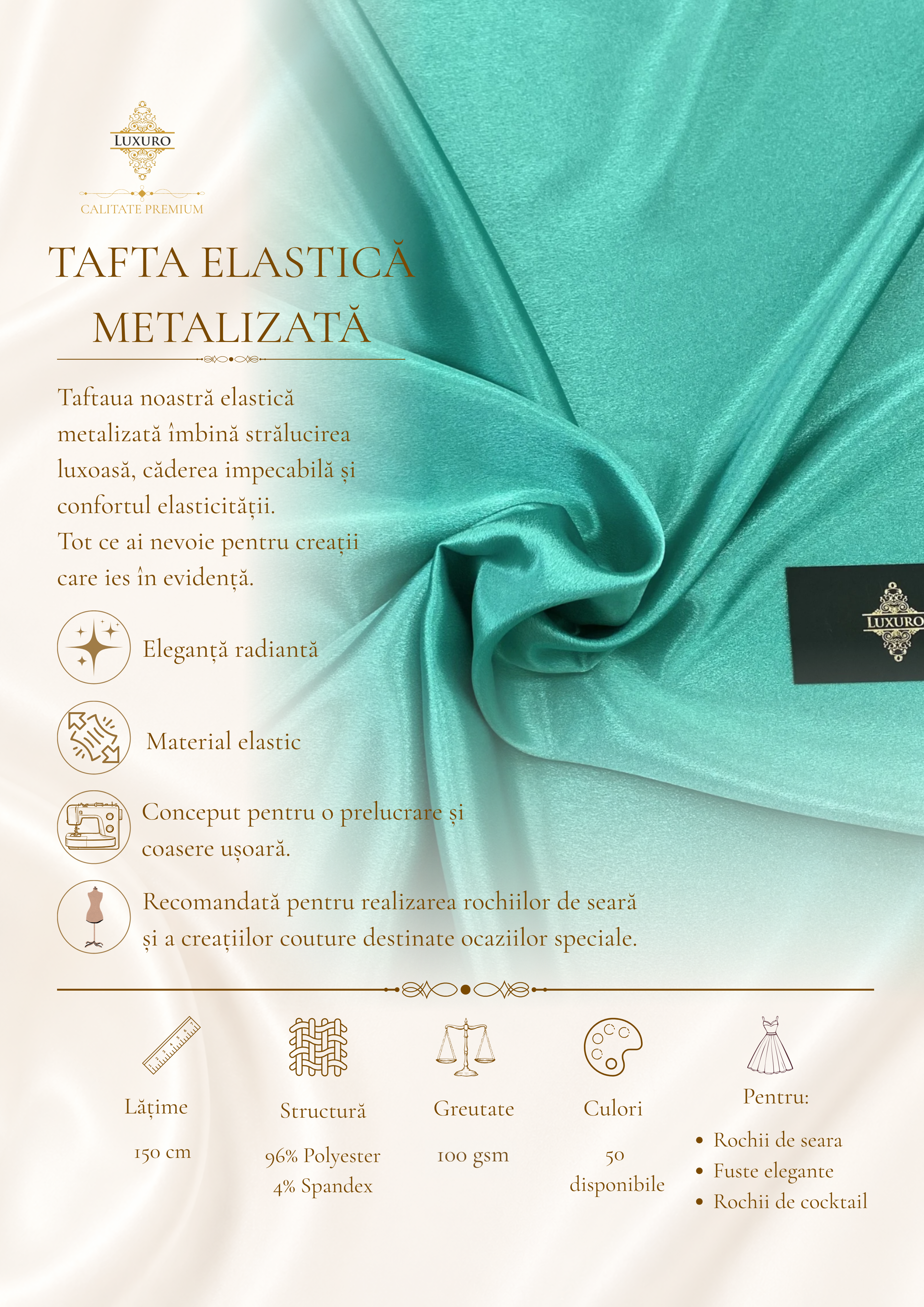Dark Turquoise Shiny Elastic Taffeta