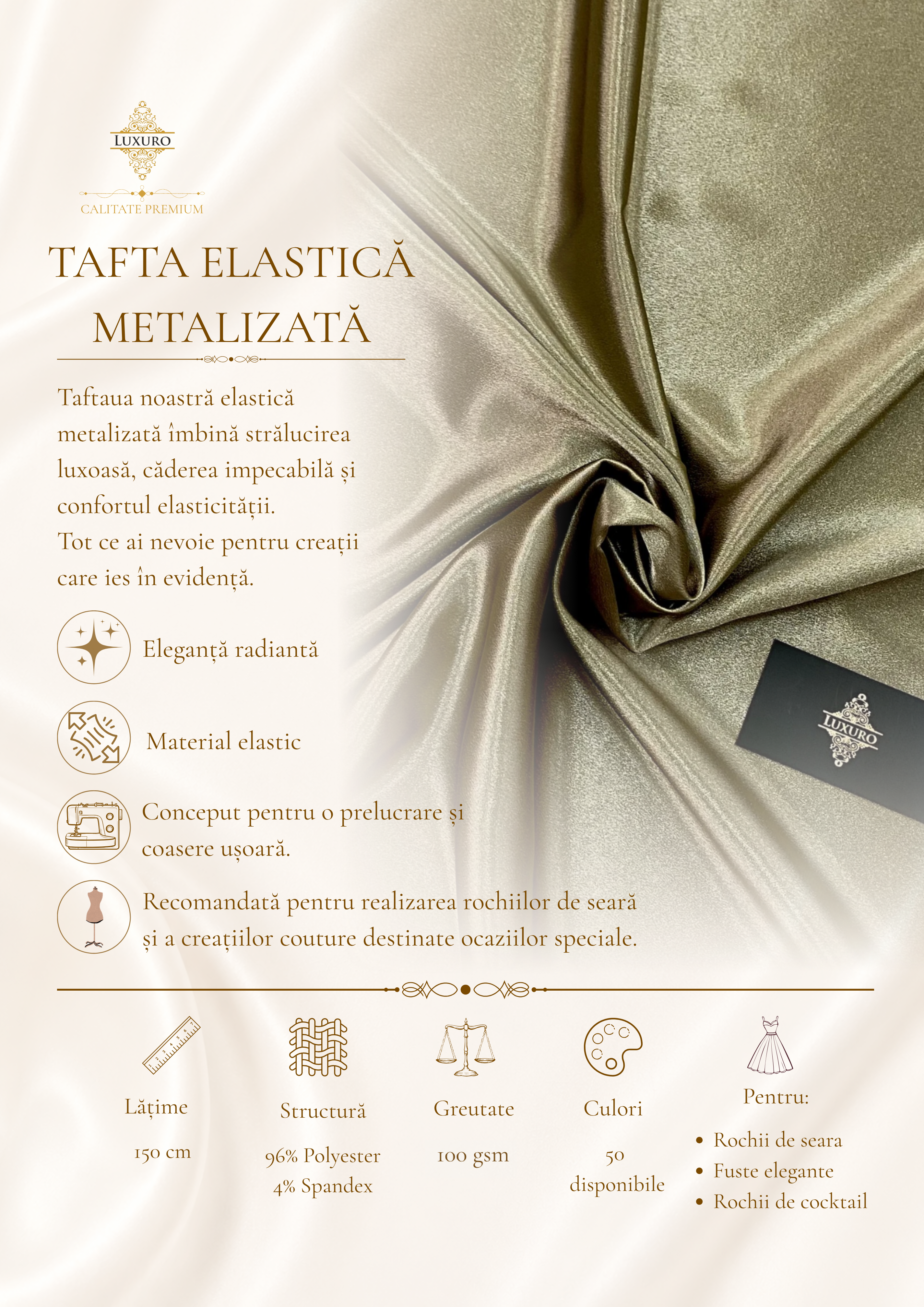 Rugalmas, fémes hatású taft, világos olívazöld