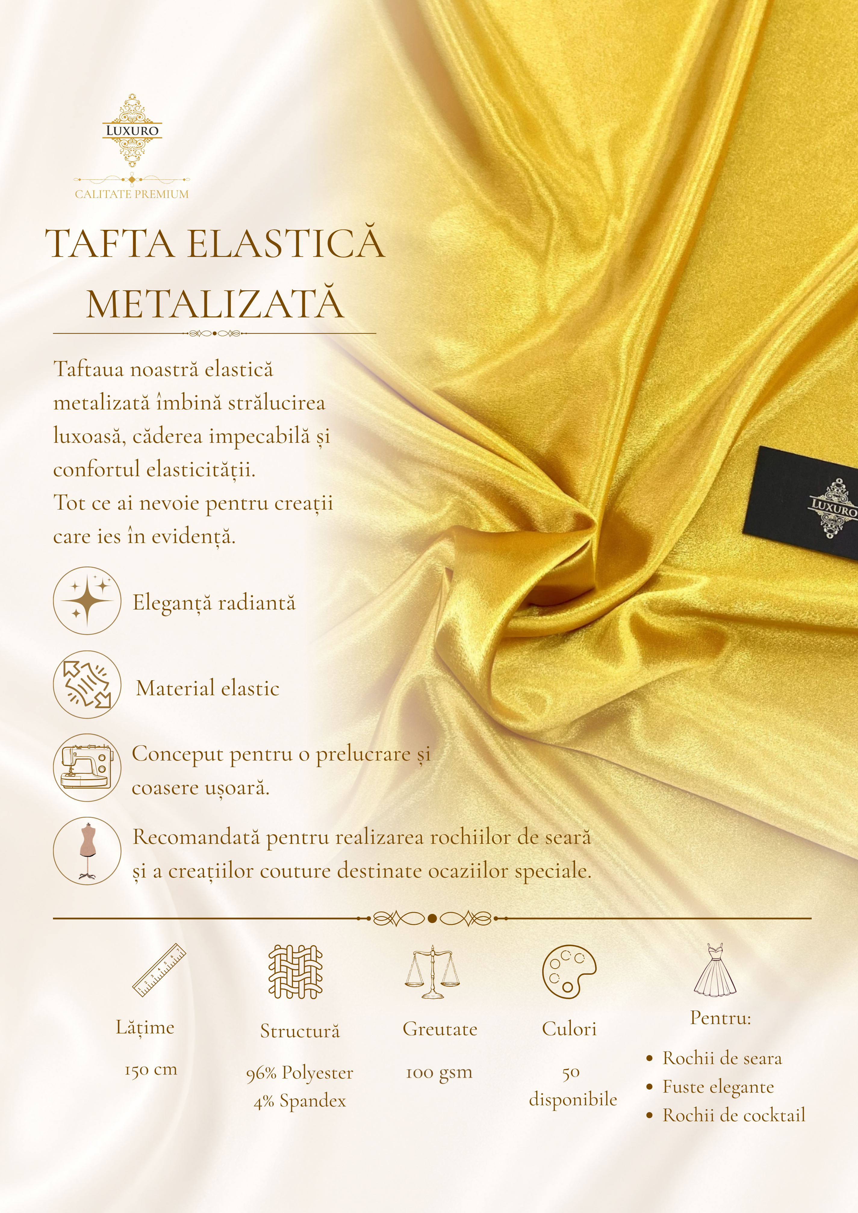 Tafta Elastica Metalizata Mustar
