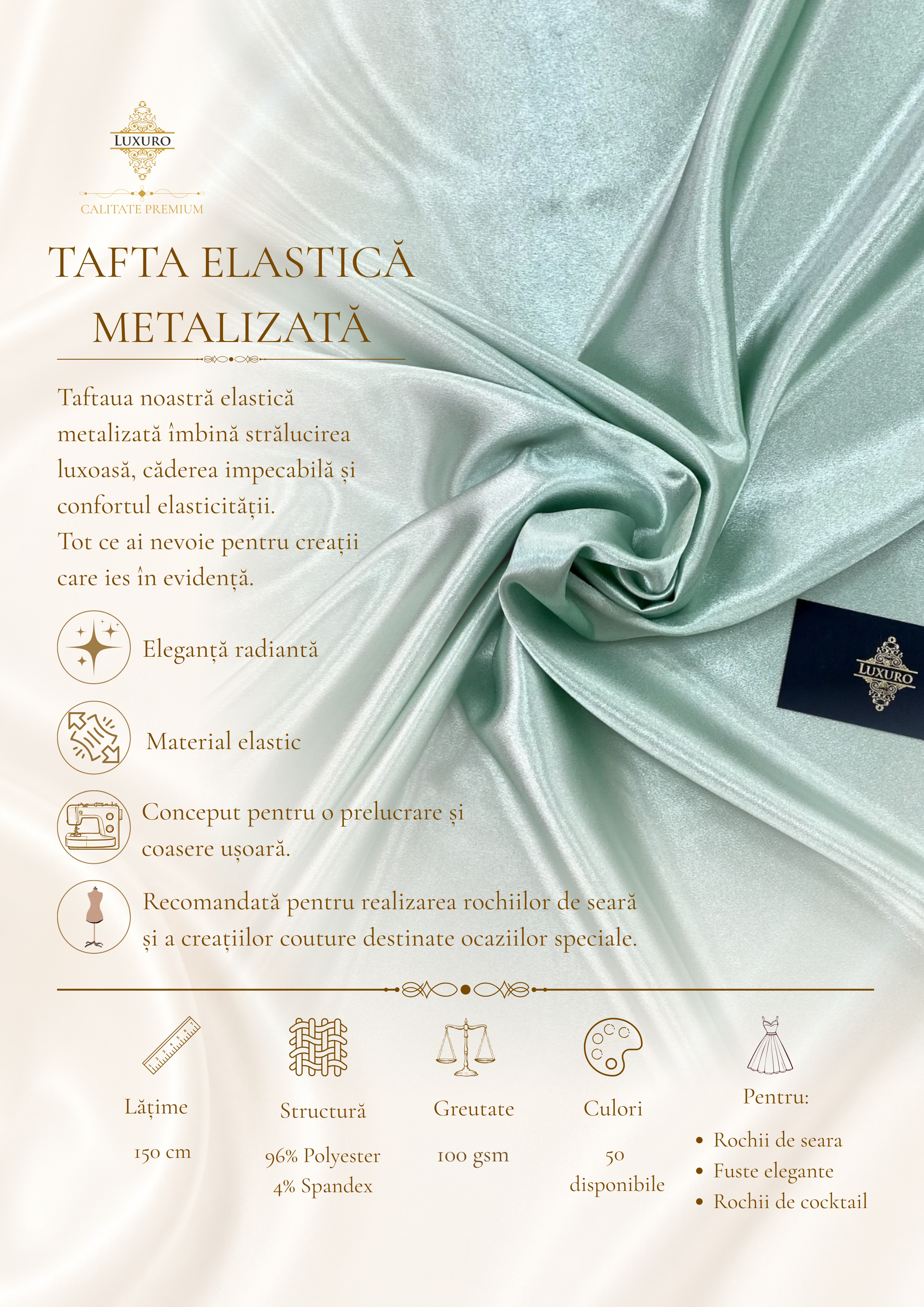 Tafta Elastica Metalizata Menta
