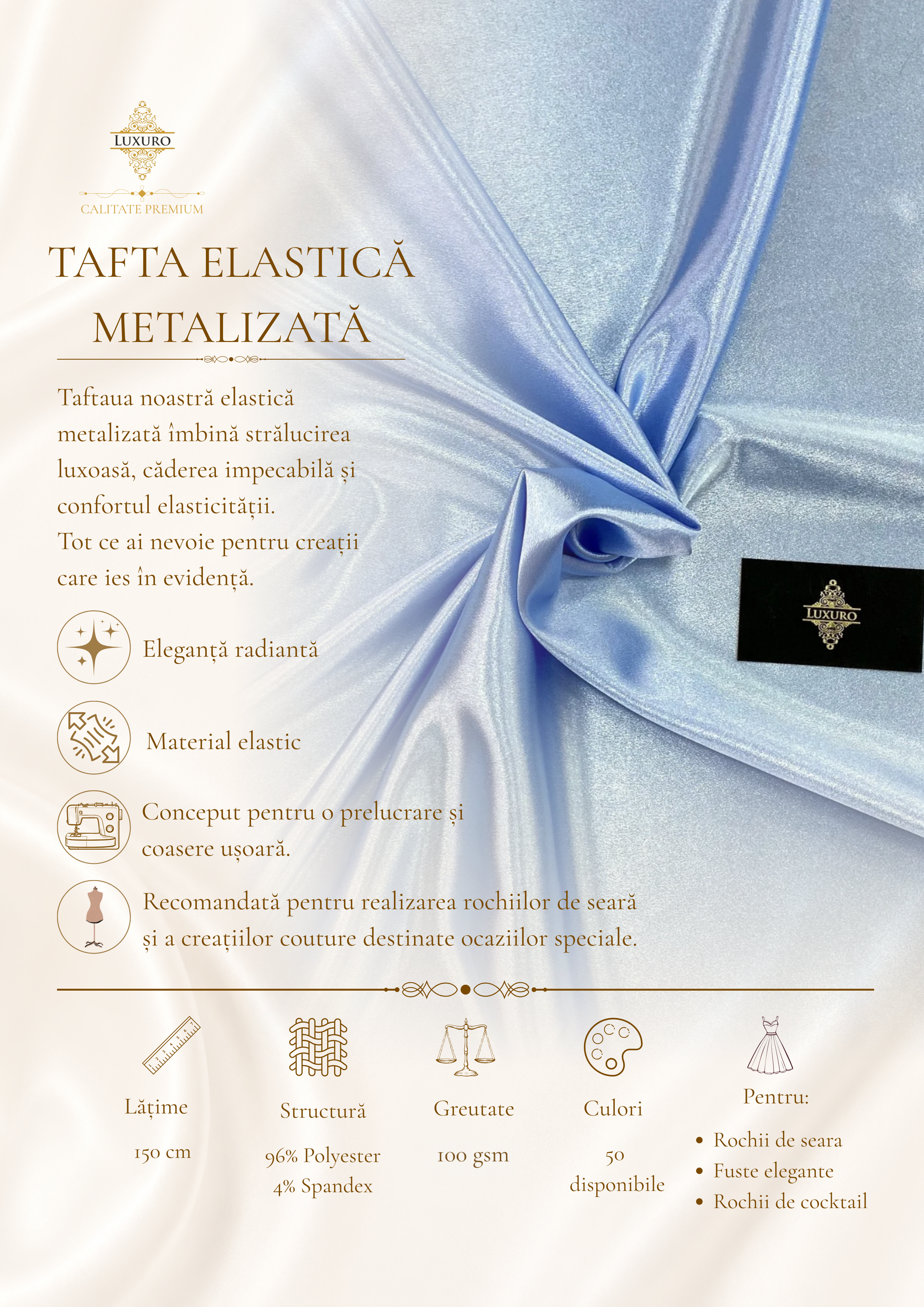 Tafta Elastica Metalizata Baby Blue