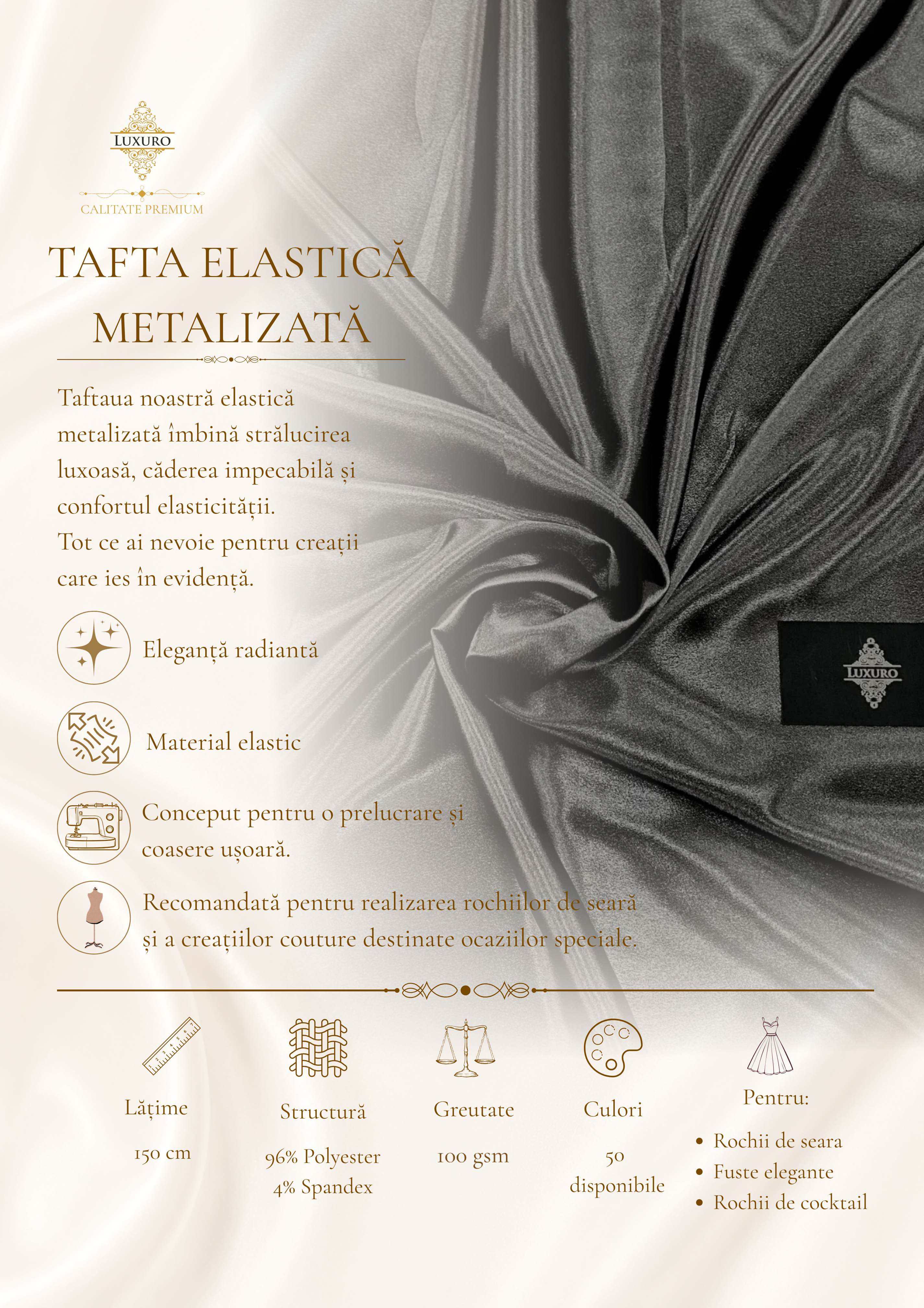 Tafta Elastica Metalizata Gri Antracit