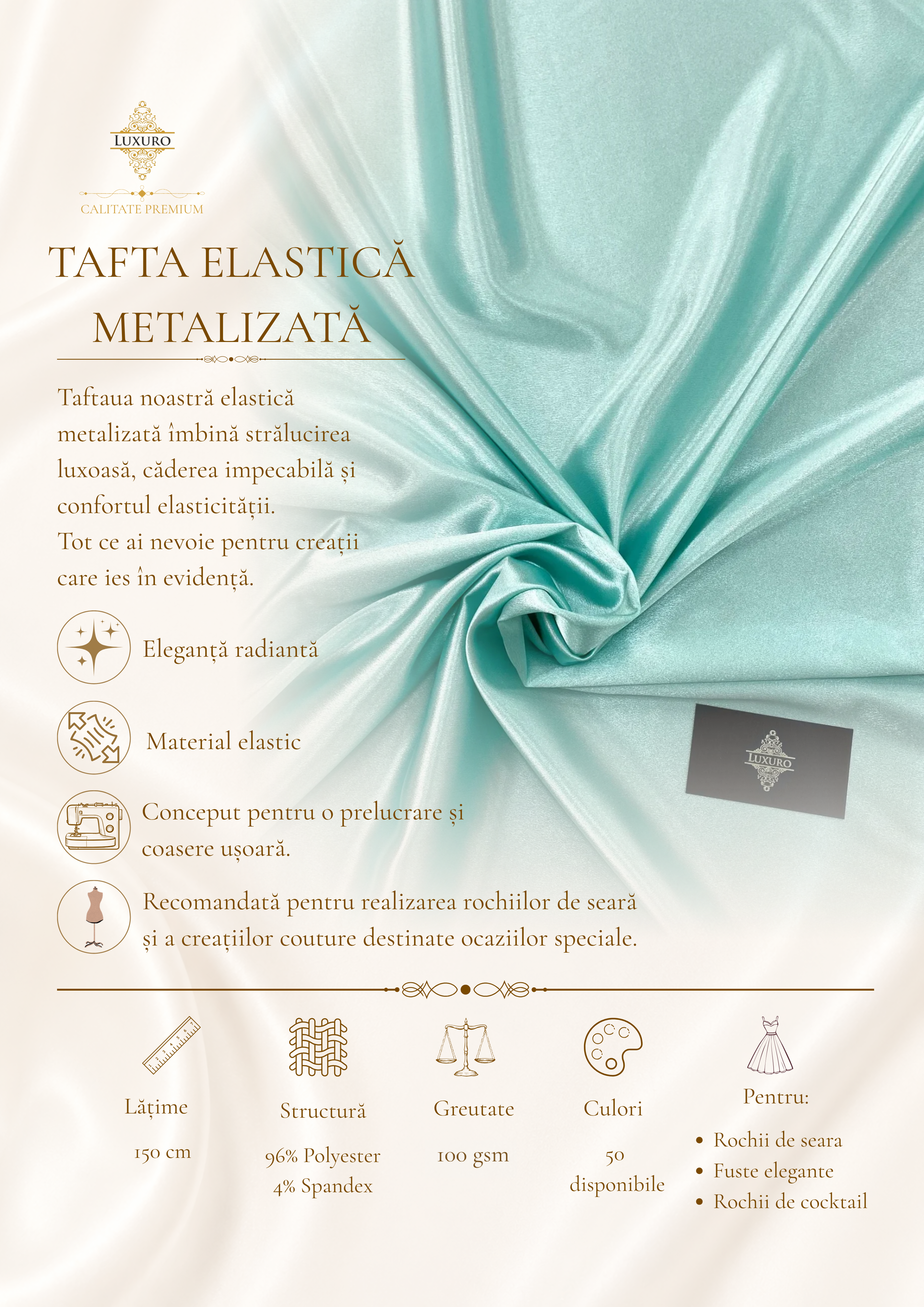 Tafta Elastica Metalizata Turcoaz Deschis