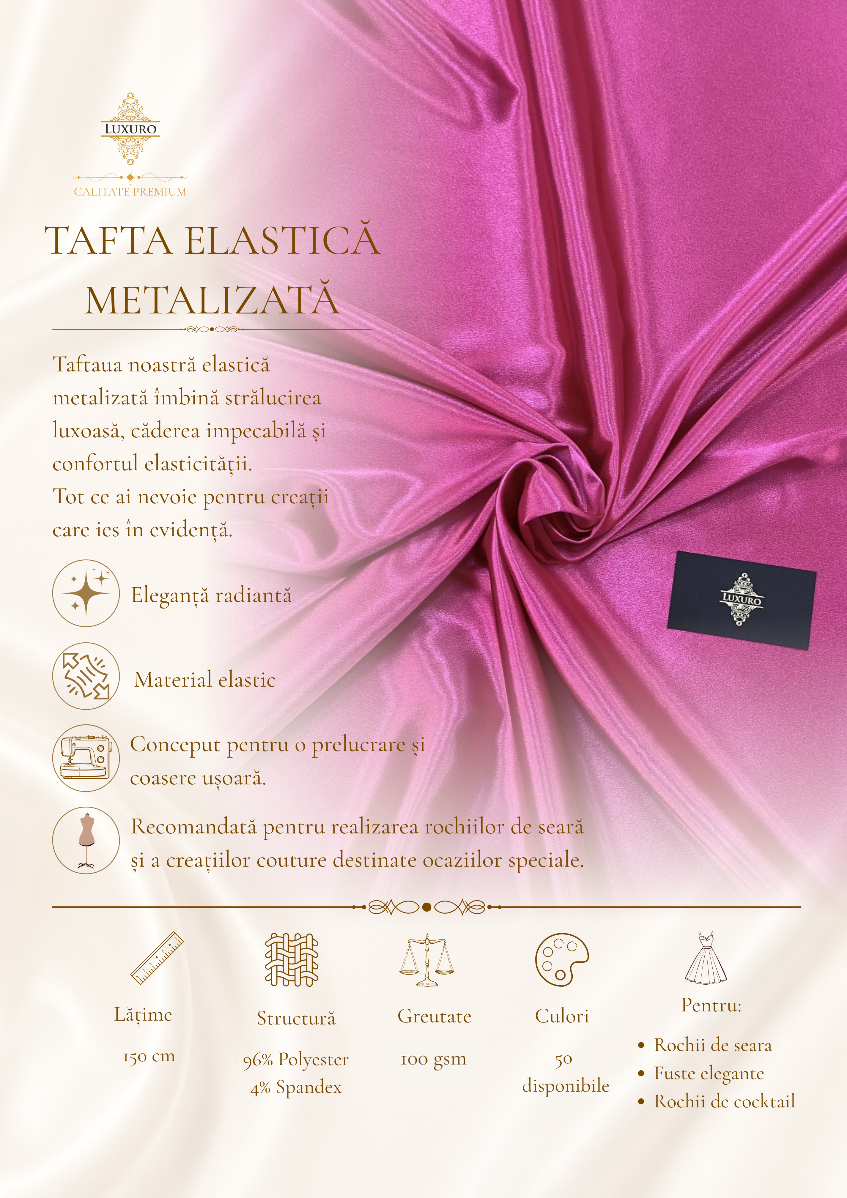 Fukszia Színű Fémes Elasztikus Taft