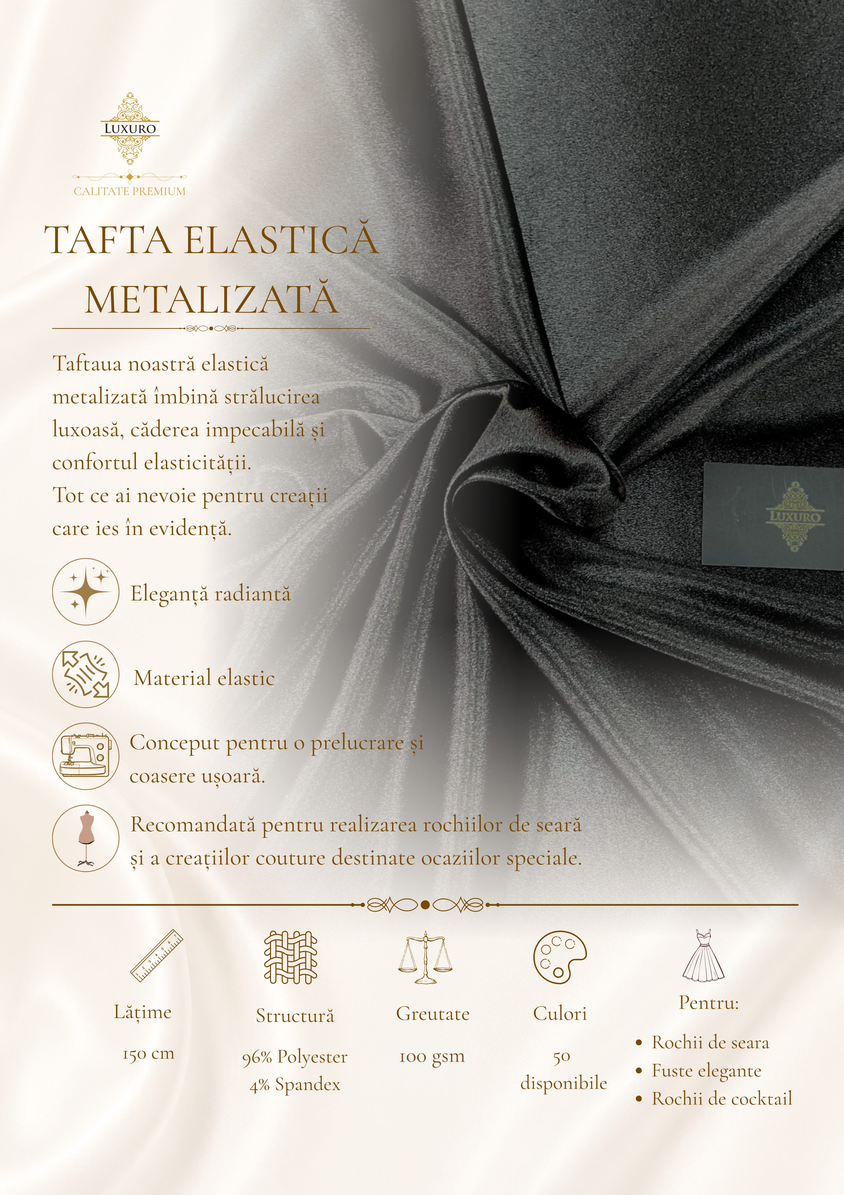 Tafta Elastica Metalizata Neagra
