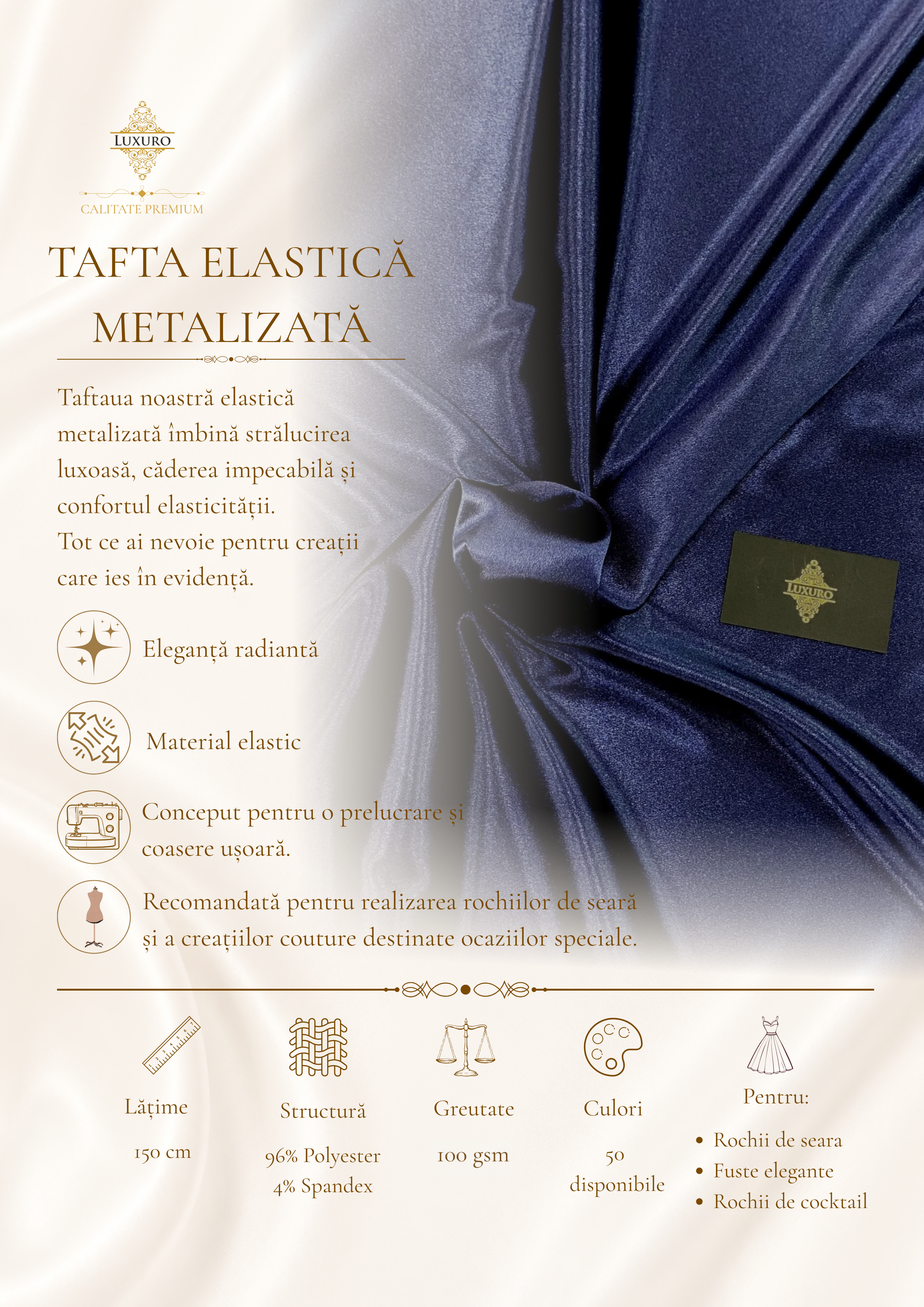 Tafta Elastica Metalizata Bleumarin