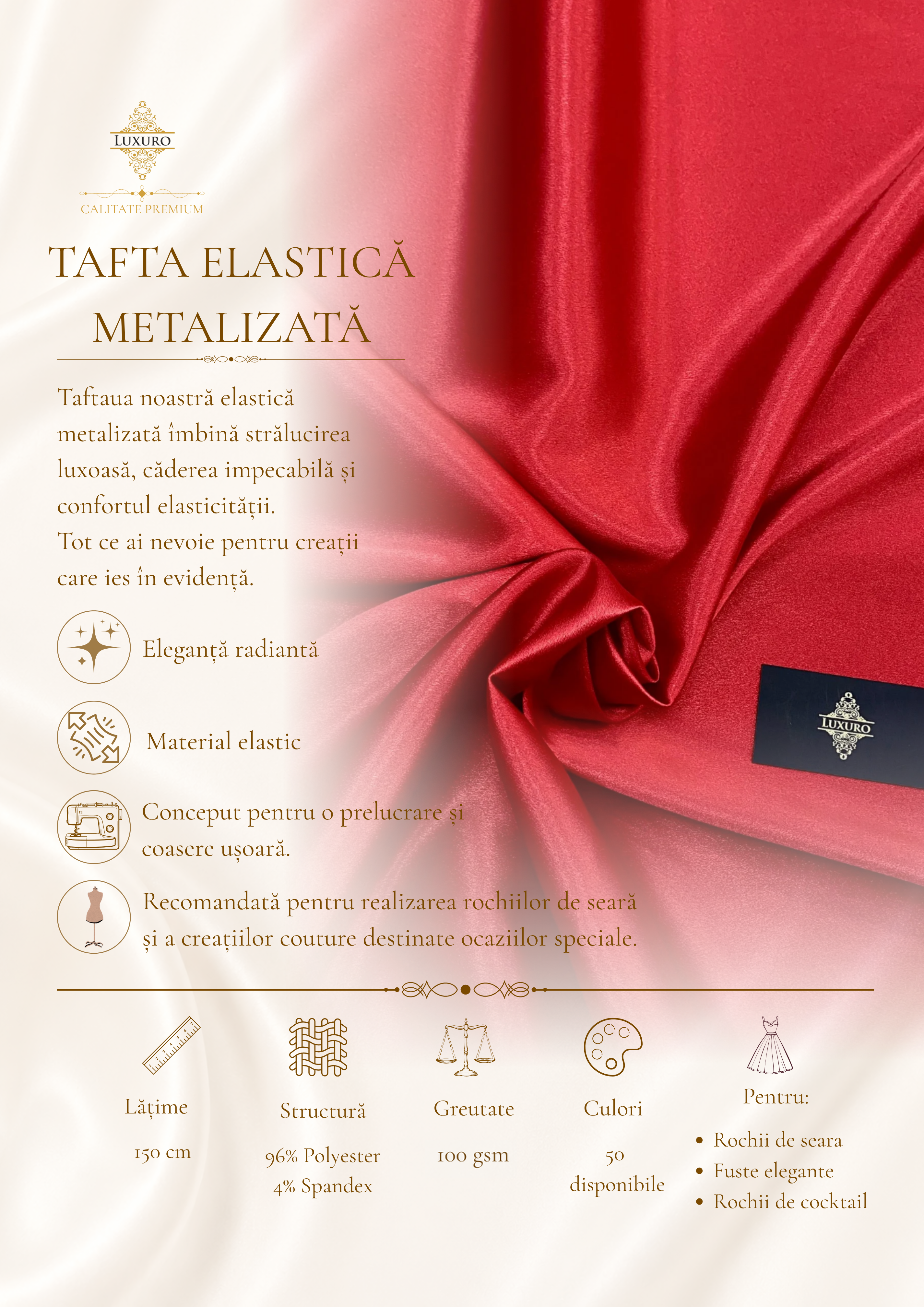 Rózsaszín elasztikus fémes taft