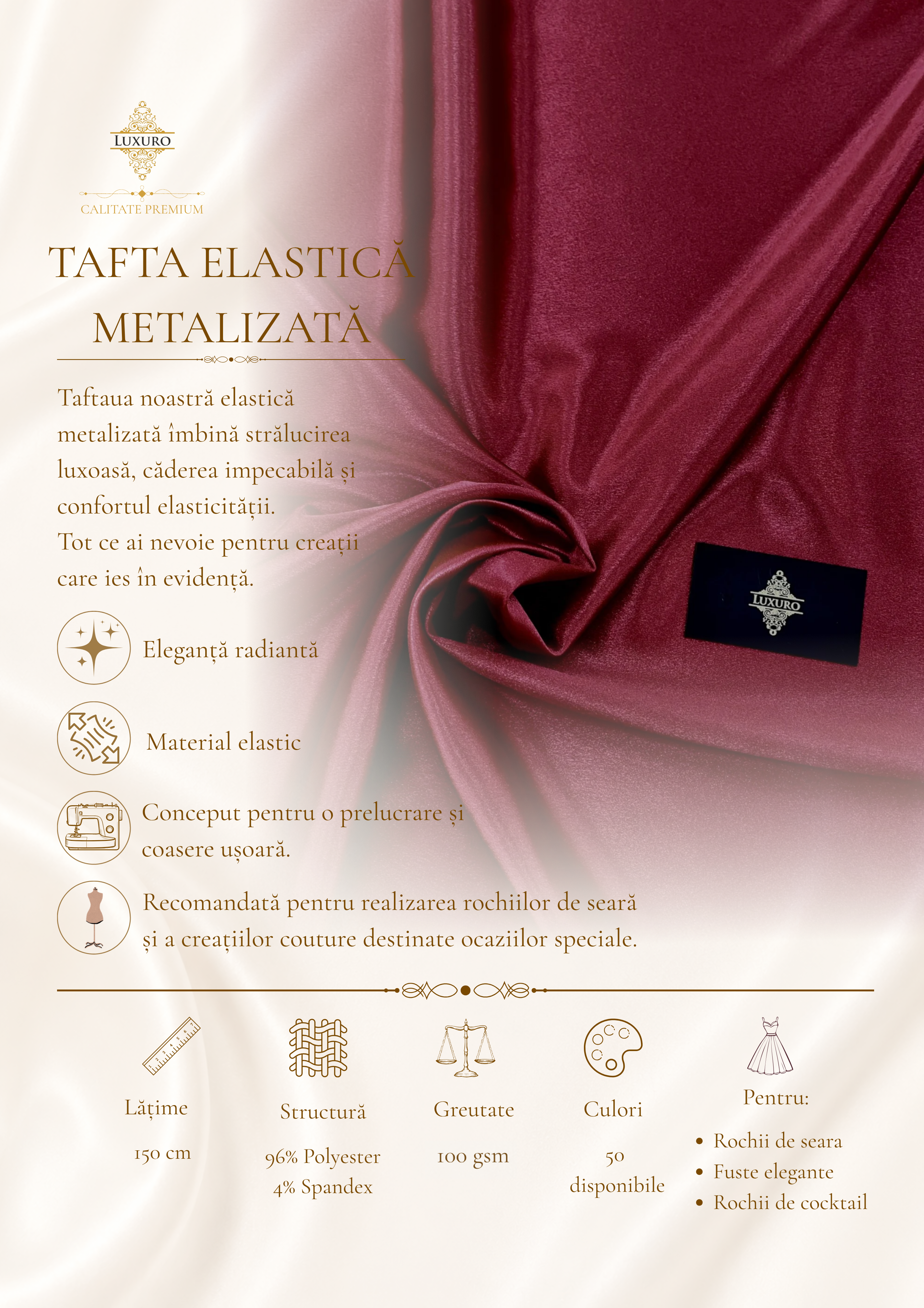 Burgundy Shiny Elastic Taffeta