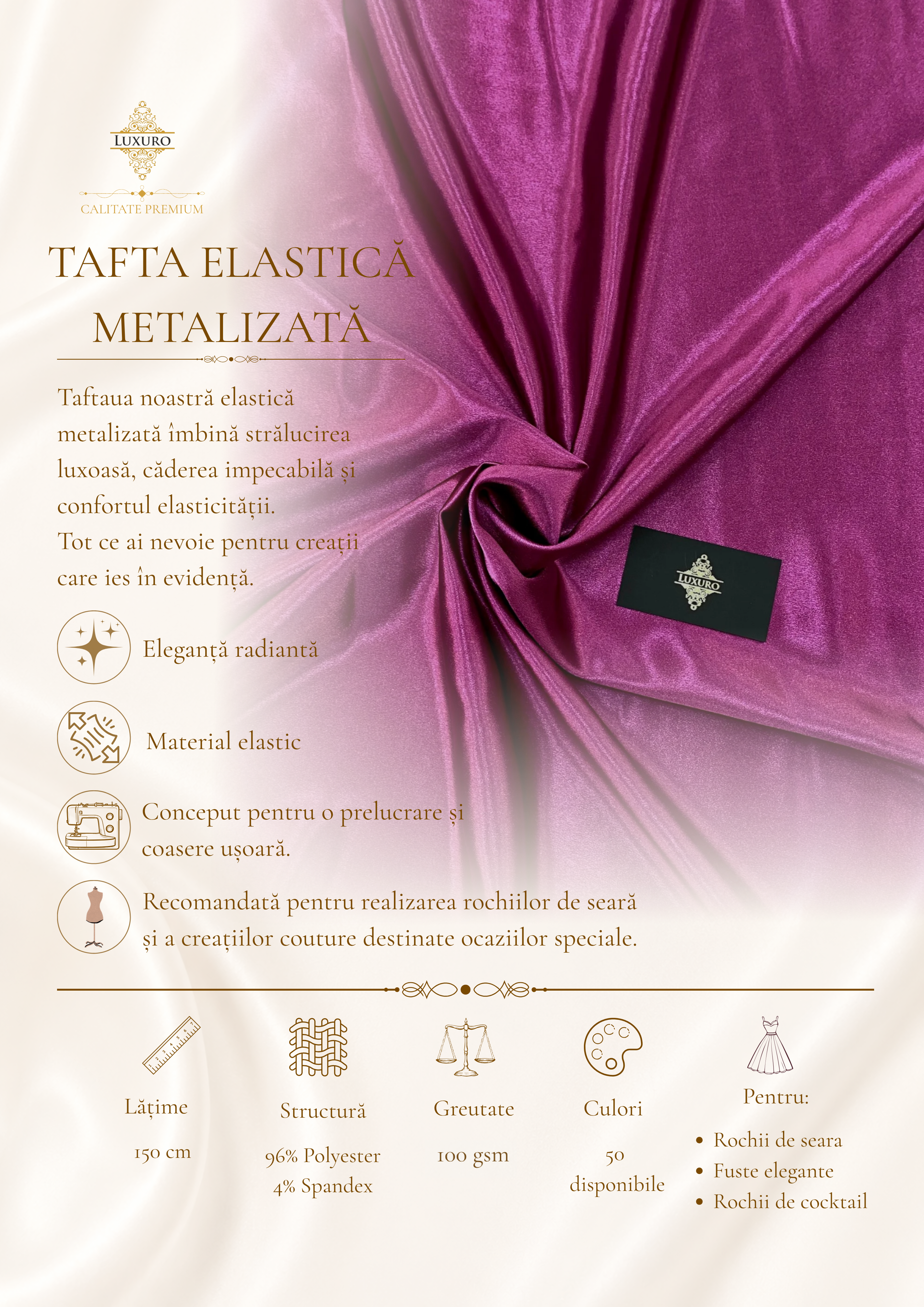 hungarian
Rugalmas, fémes taft magenta