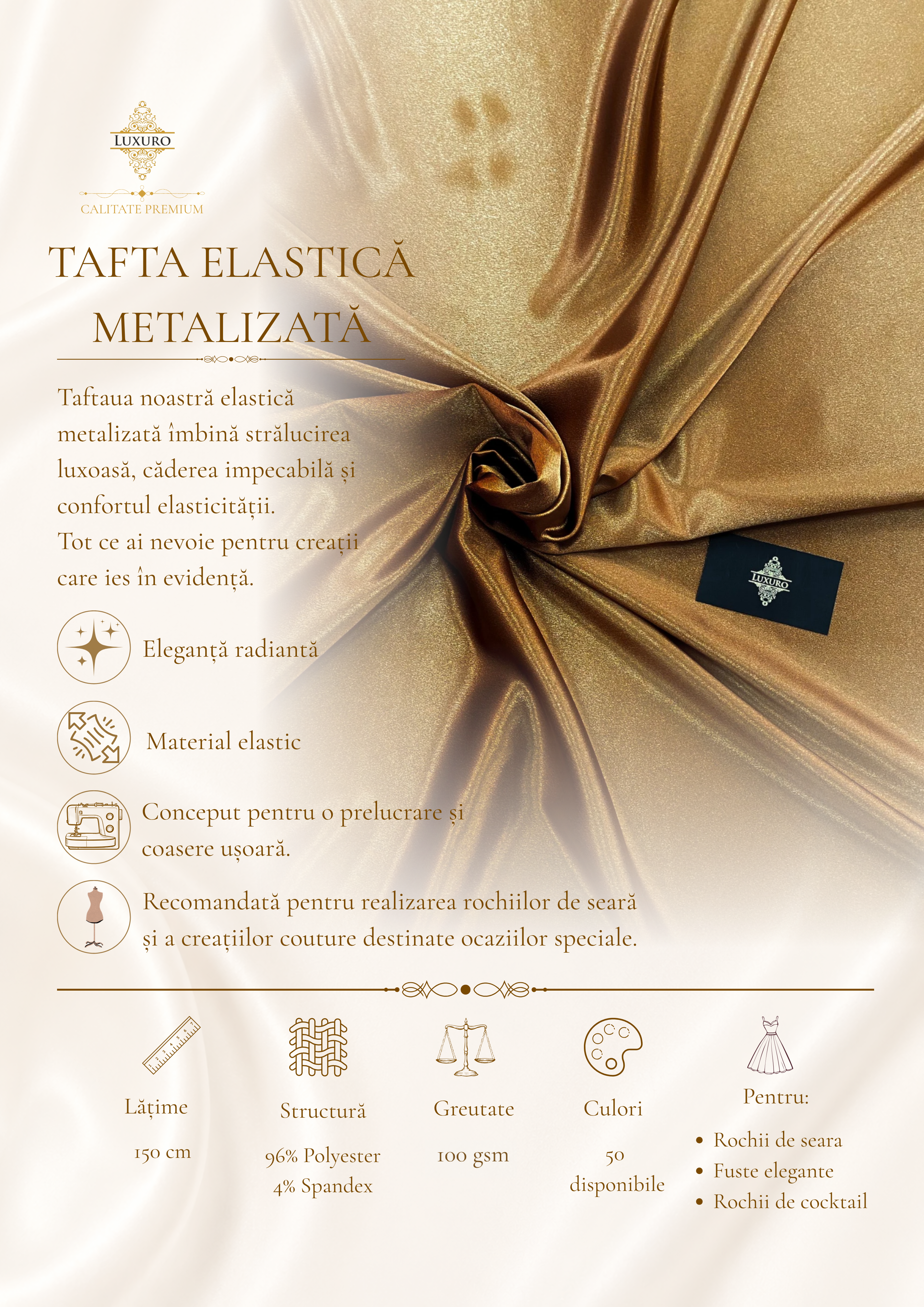 Tafta Elastica Metalizata Bronz